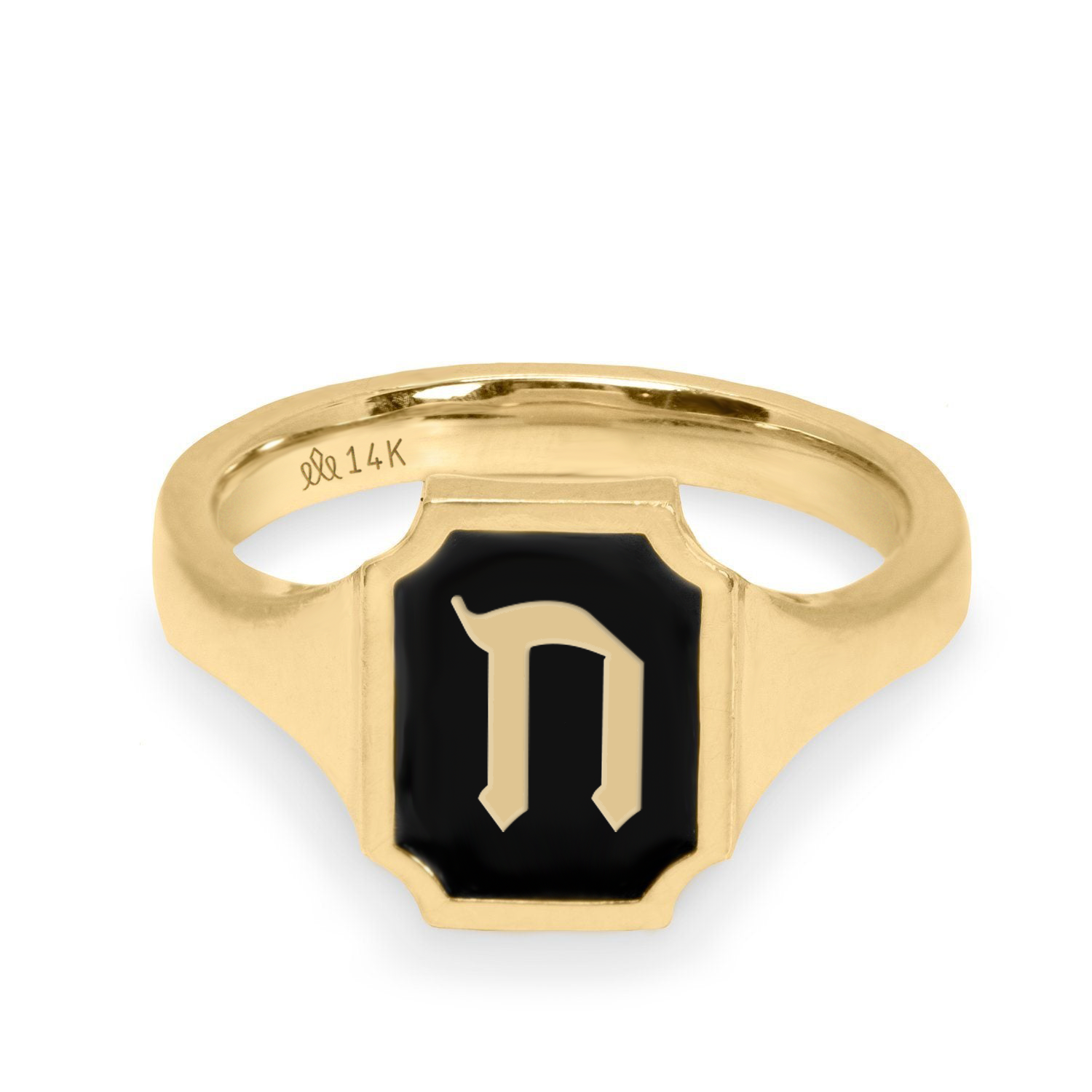 Tom Ring Signet Enamel Gold Ring - Hebrew letter