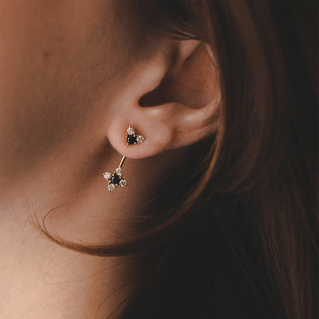 Nona Gold Earring Black & White Diamonds
