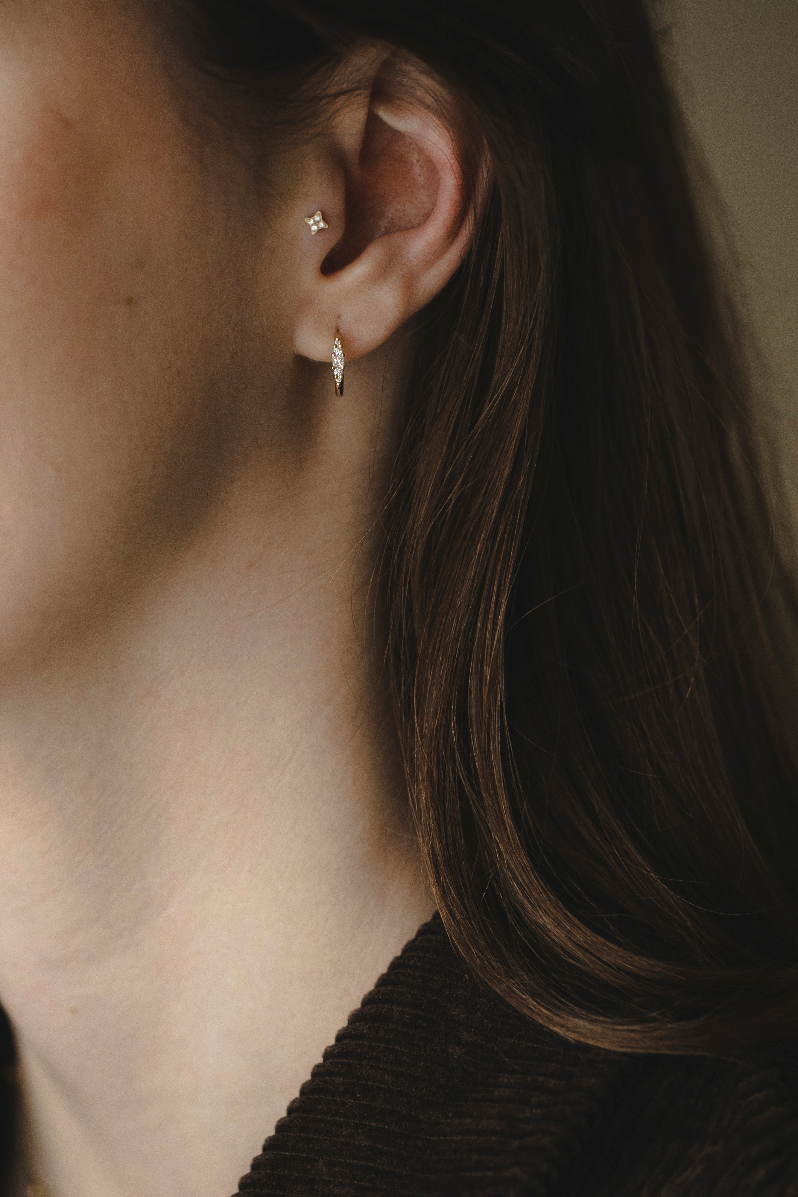 Bella Mia Hoop Gold Earring with white diamonds