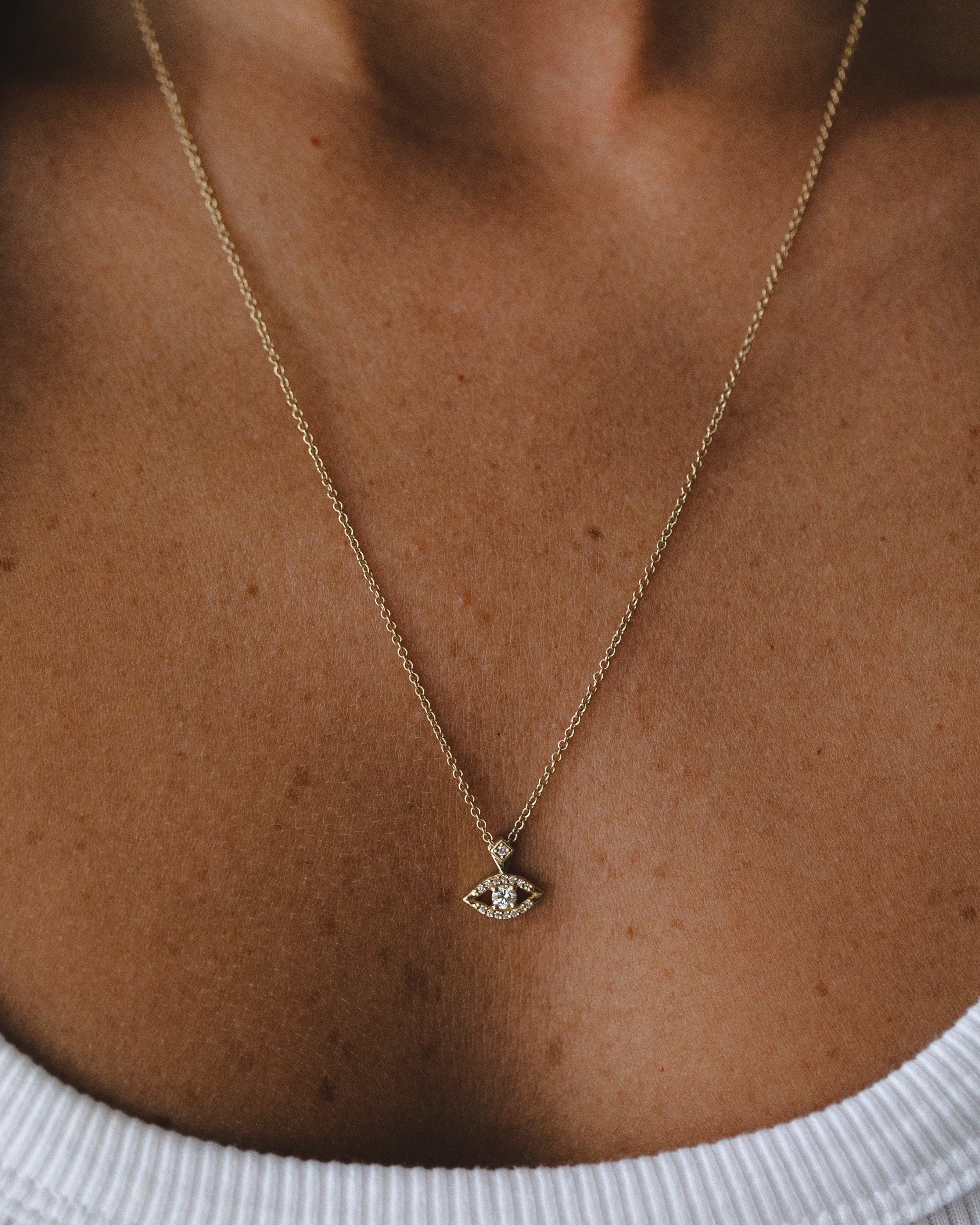 Evil Eye Gold Necklace white Diamond