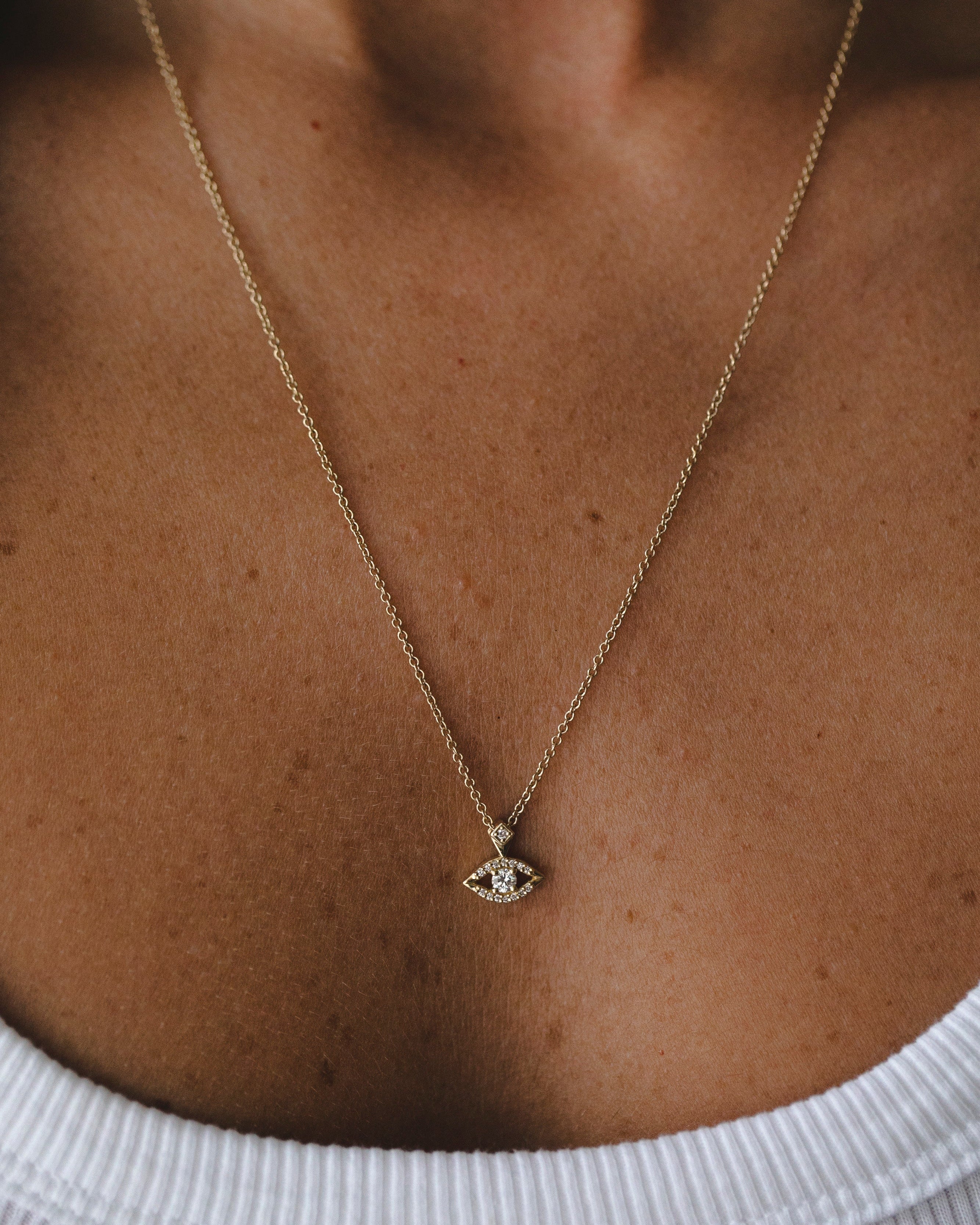 Evil Eye Gold Necklace white Diamond