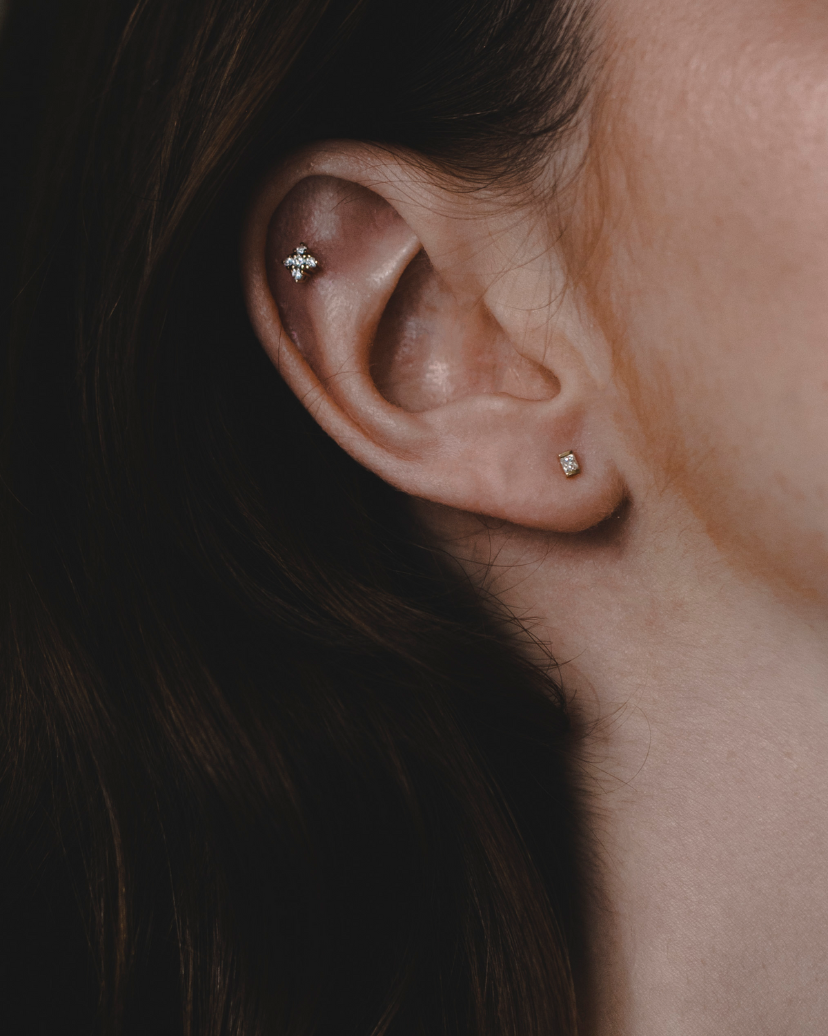 Princess Gold Earring With White Diamond (Single)
