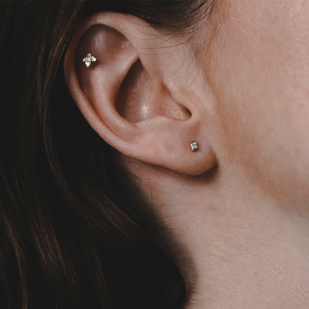 Princess Gold Earring With White Diamond (Single)