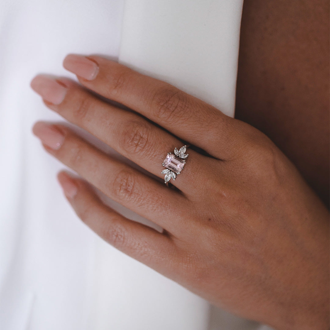 Daphne Ring With Marquise Diamonds and Morganite
