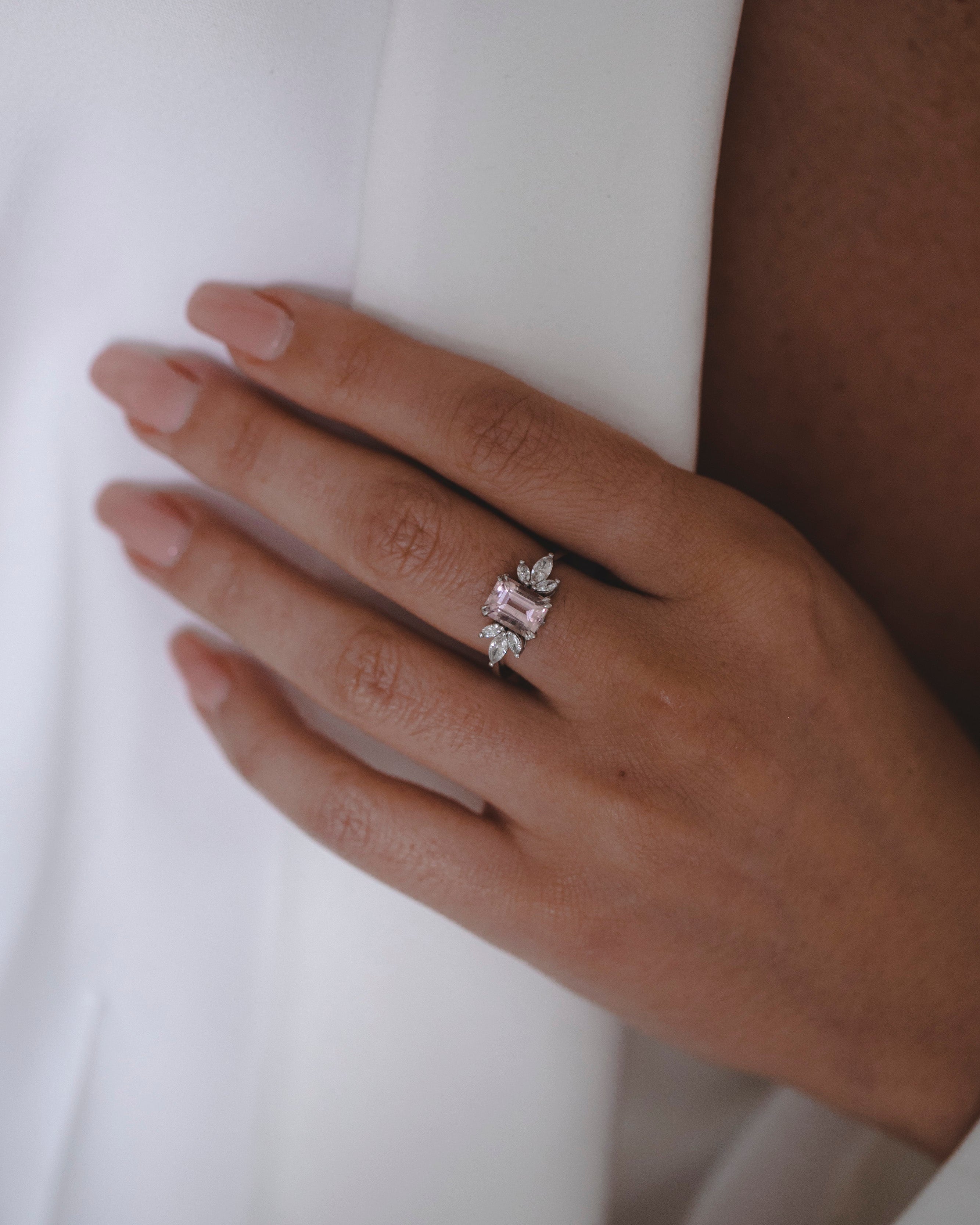 Daphne Ring With Marquise Diamonds and Morganite