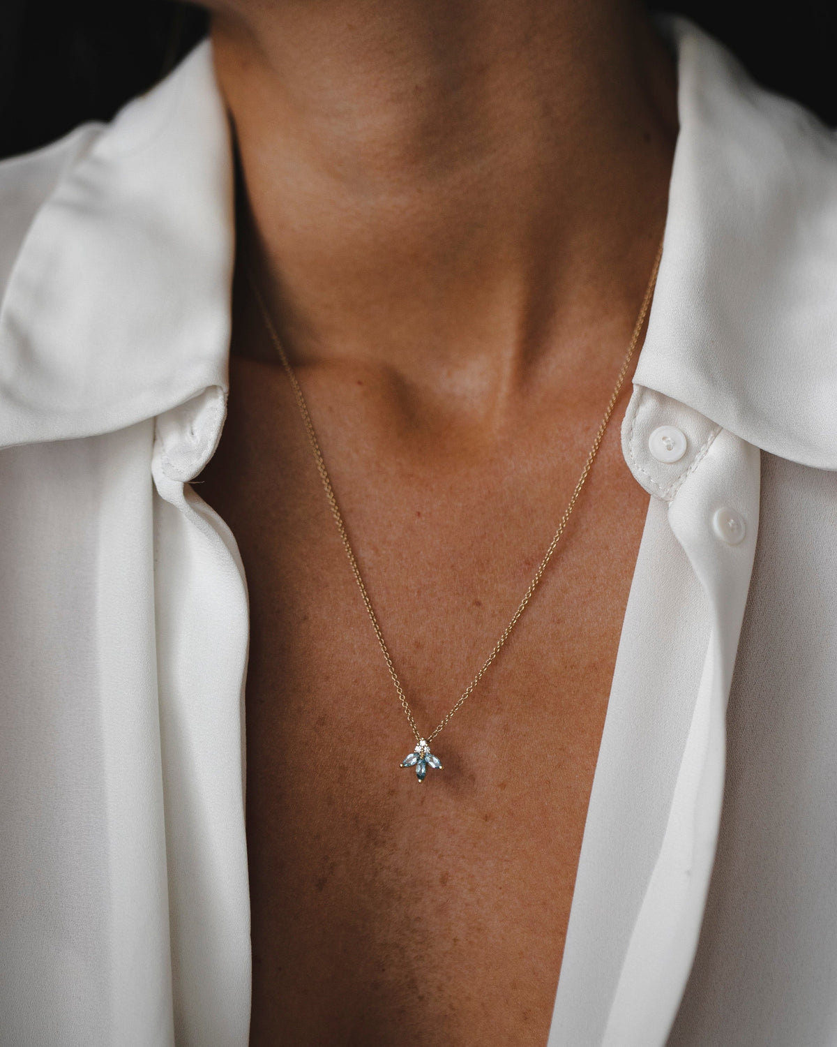 Jeanne Poisson Necklace Aquamarine & Diamonds