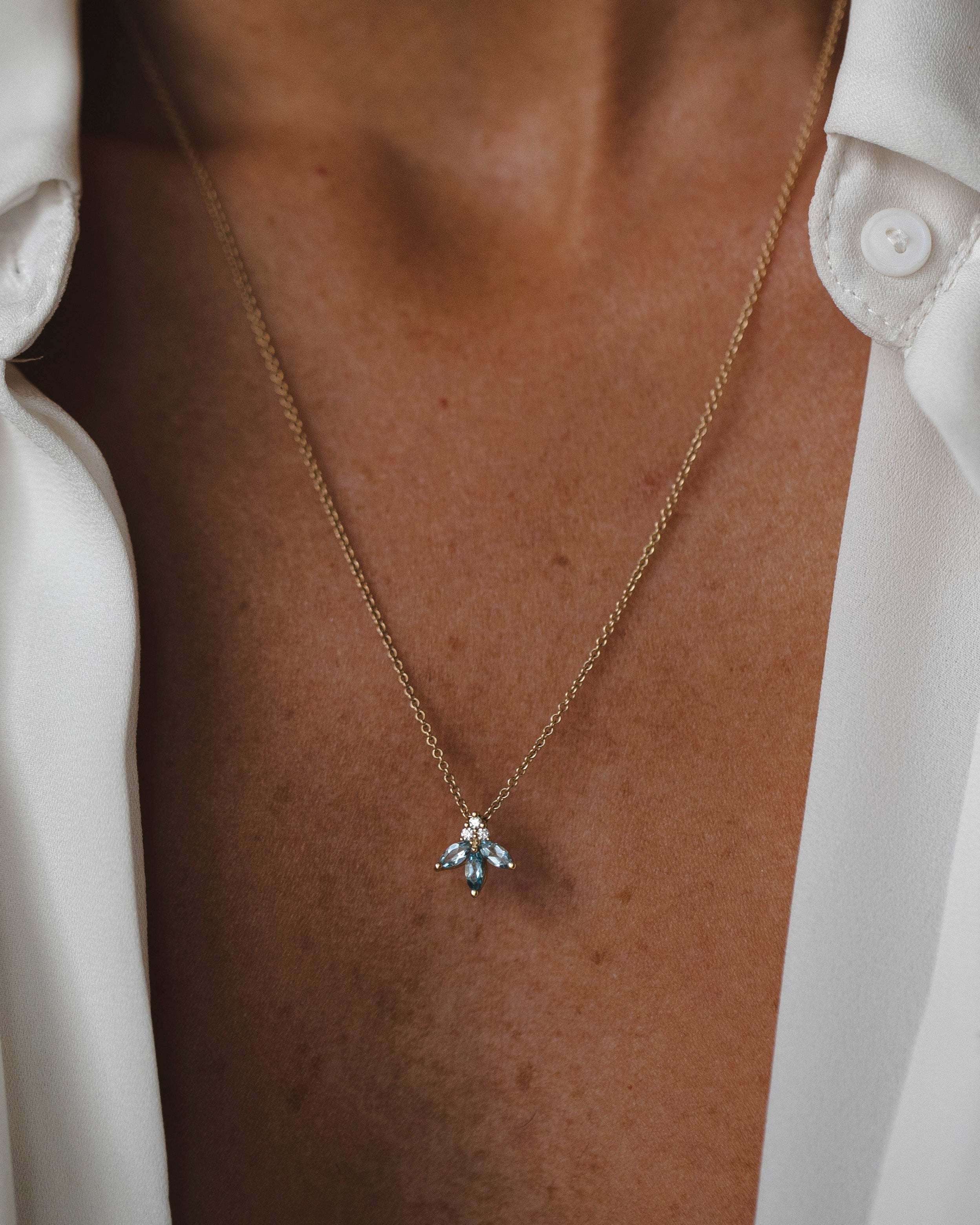 Jeanne Poisson Necklace Aquamarine & Diamonds