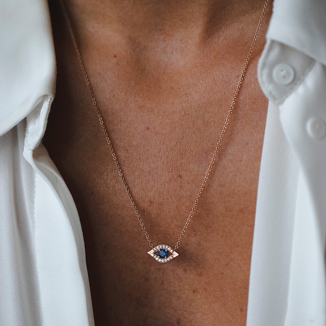 Large evil Eye Gold Necklace Sapphire