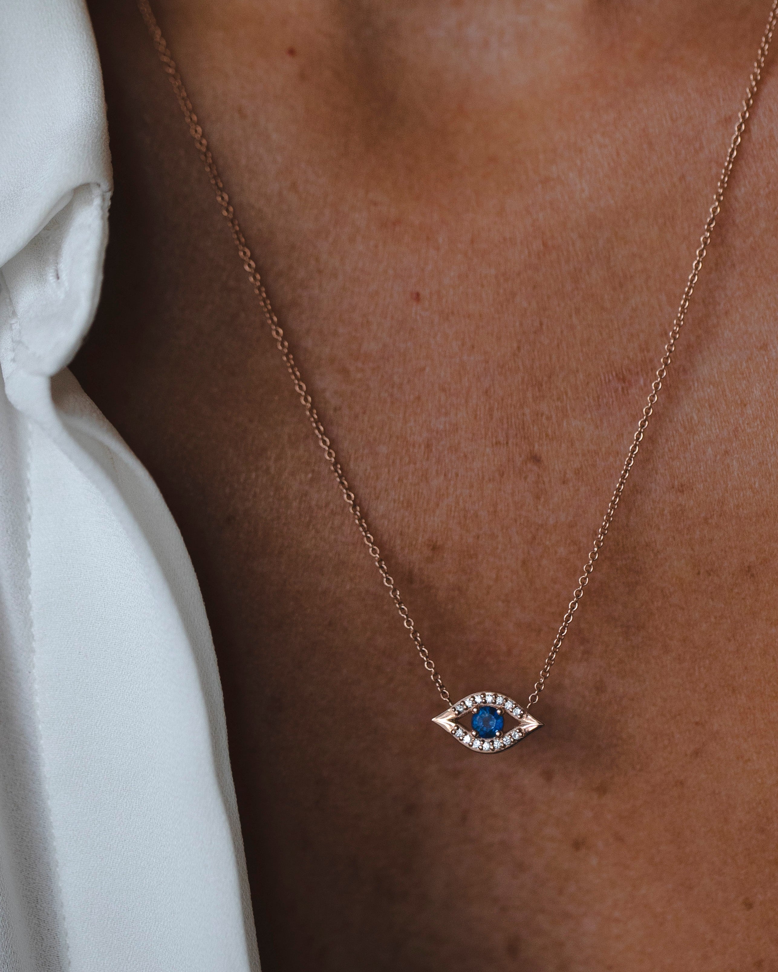 Large evil Eye Gold Necklace Sapphire