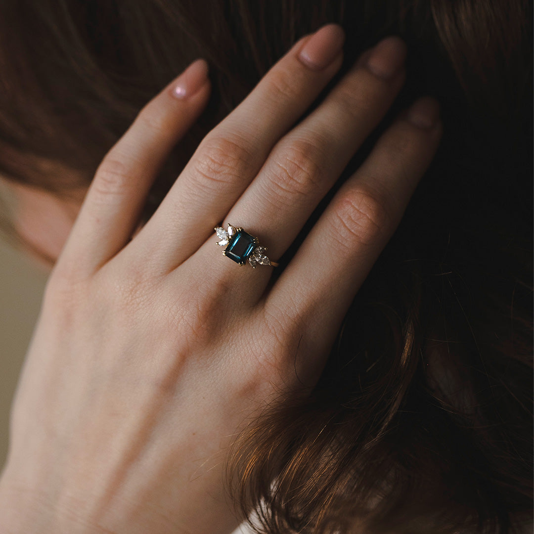 Daphne Ring With Marquise Diamonds and Blue Topaz