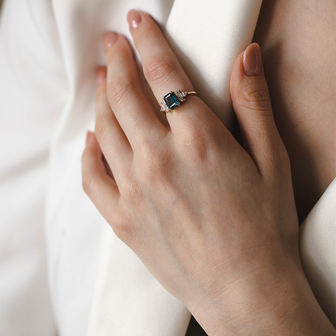 Daphne Ring With Marquise Diamonds and Blue Topaz