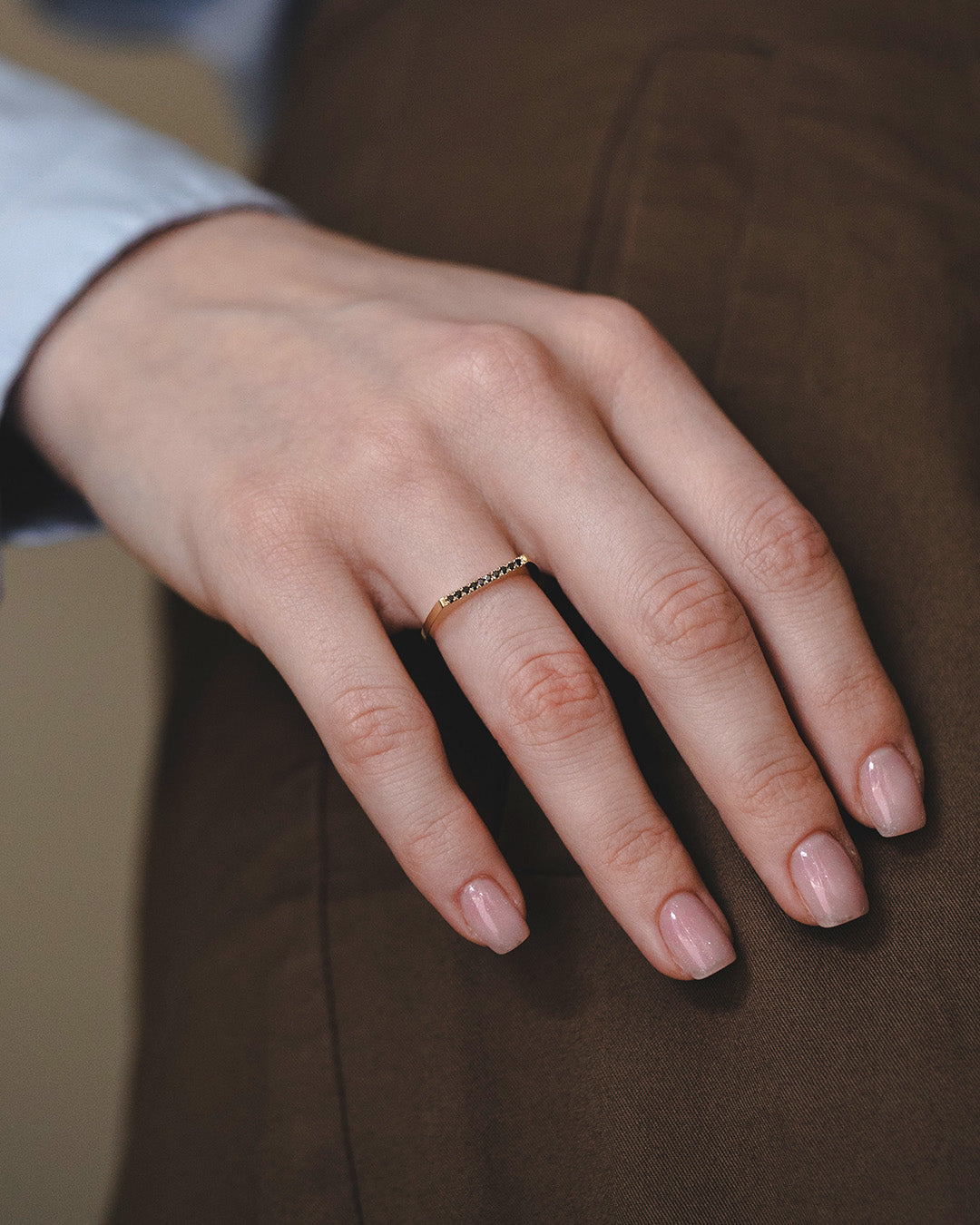 Miranda Encrusted Gold Ring Black Diamonds