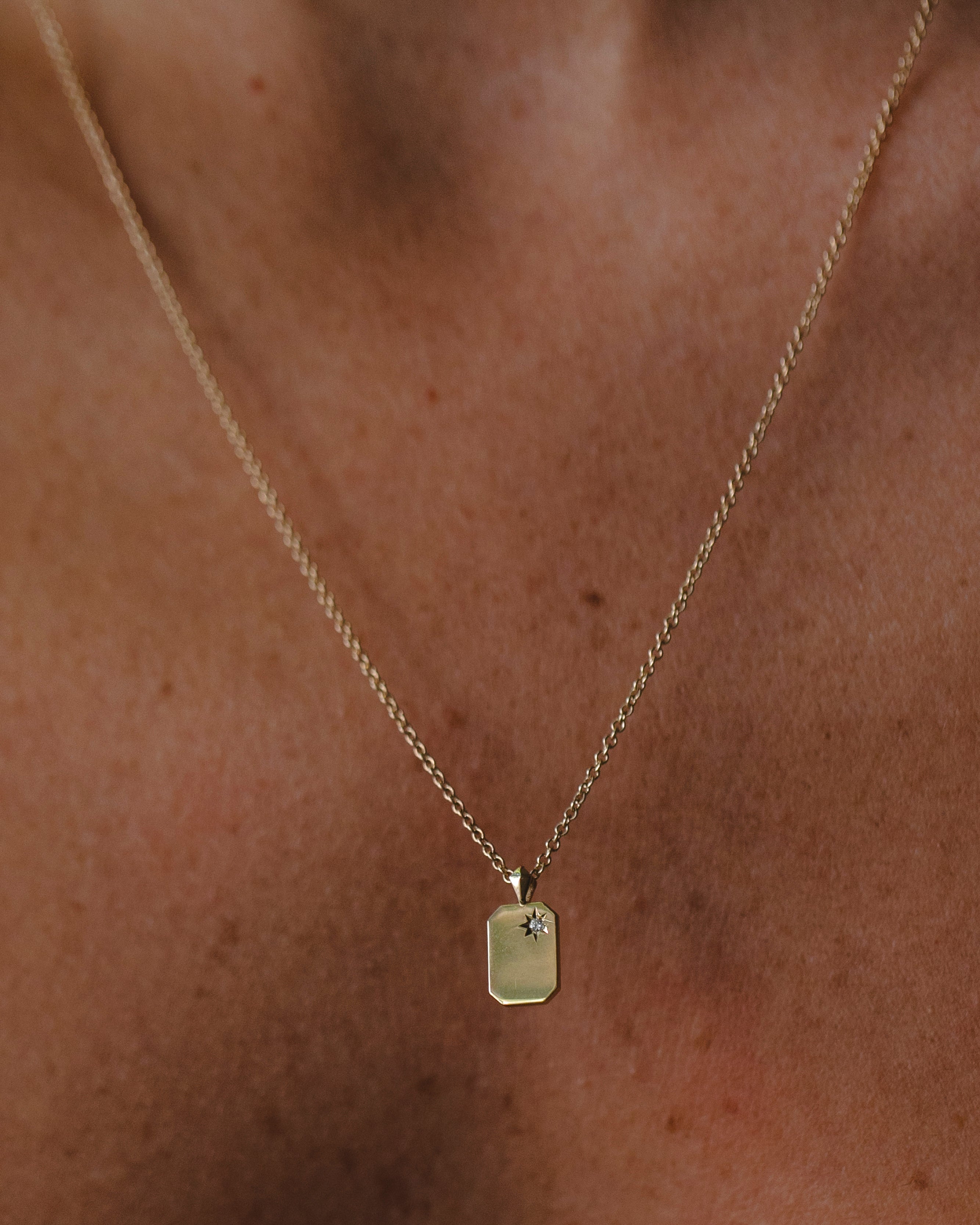 Small Tag Necklace with Diamond