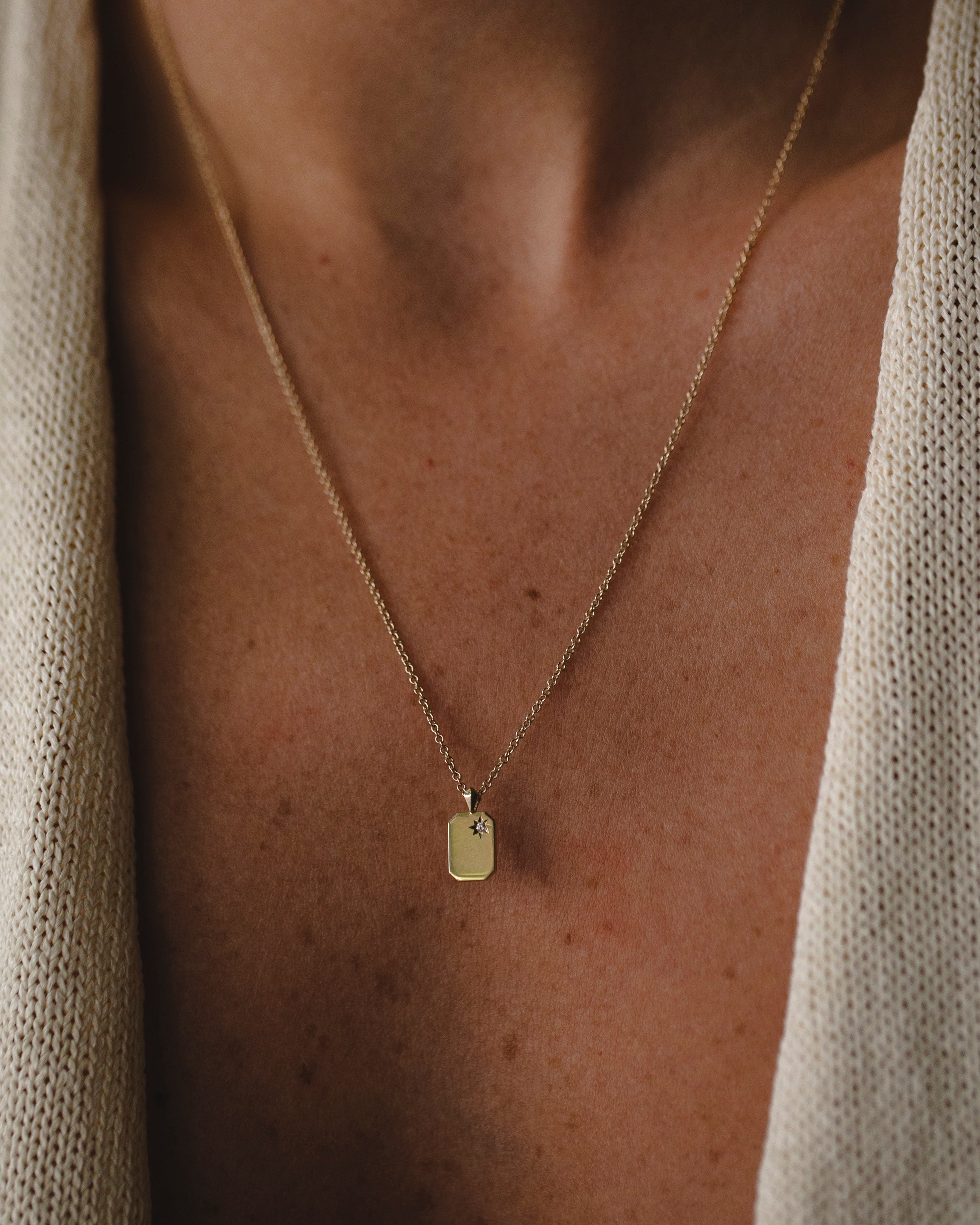 Small Tag Necklace with Diamond
