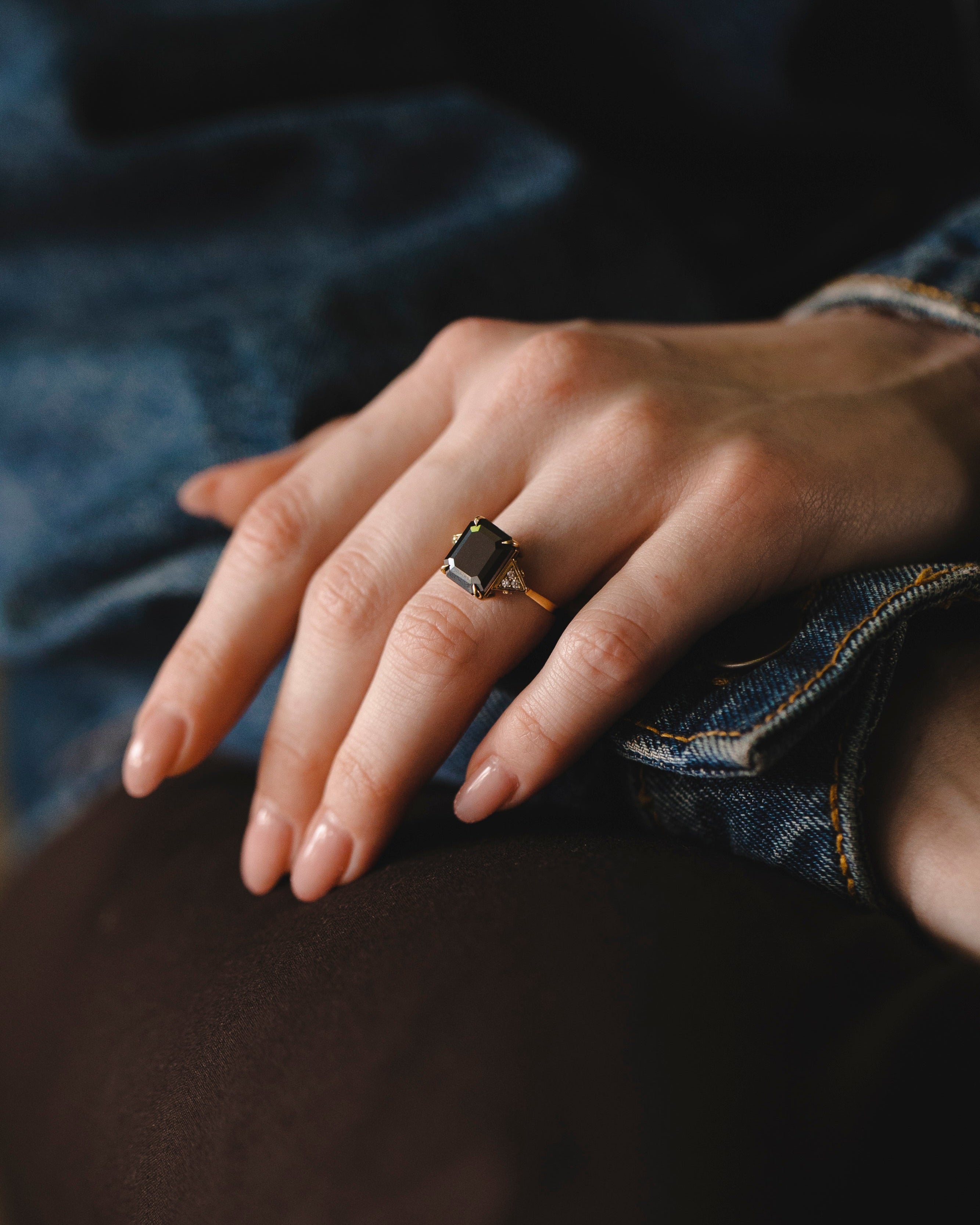 Enlarged Meghan Ring with black Mozonite