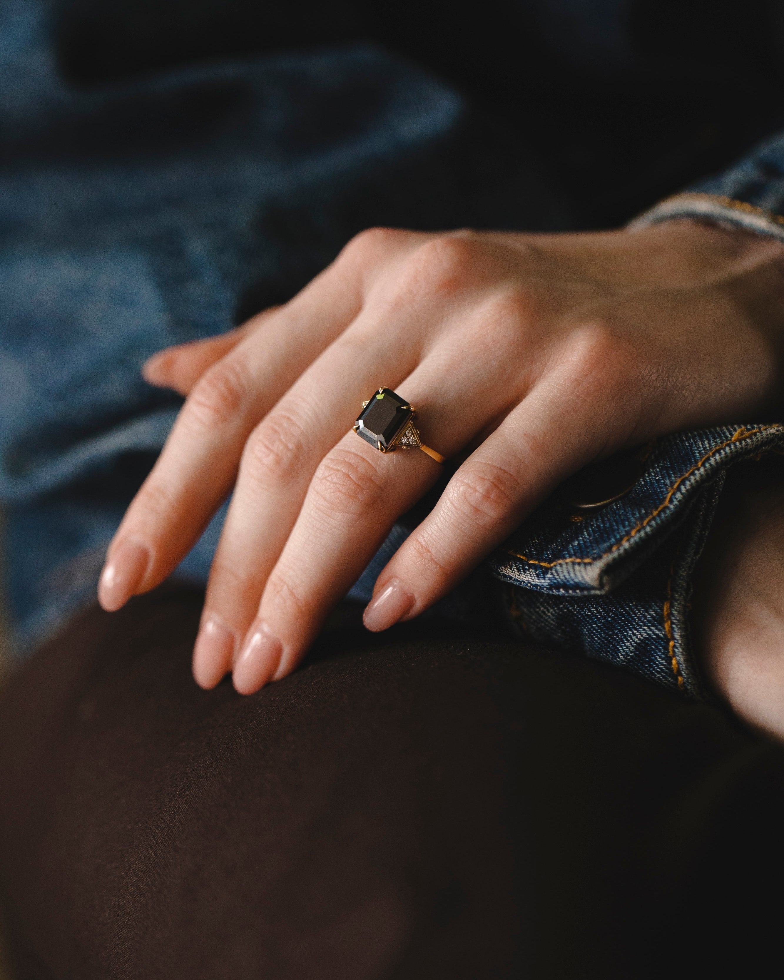 Enlarged Meghan Ring with black Mozonite