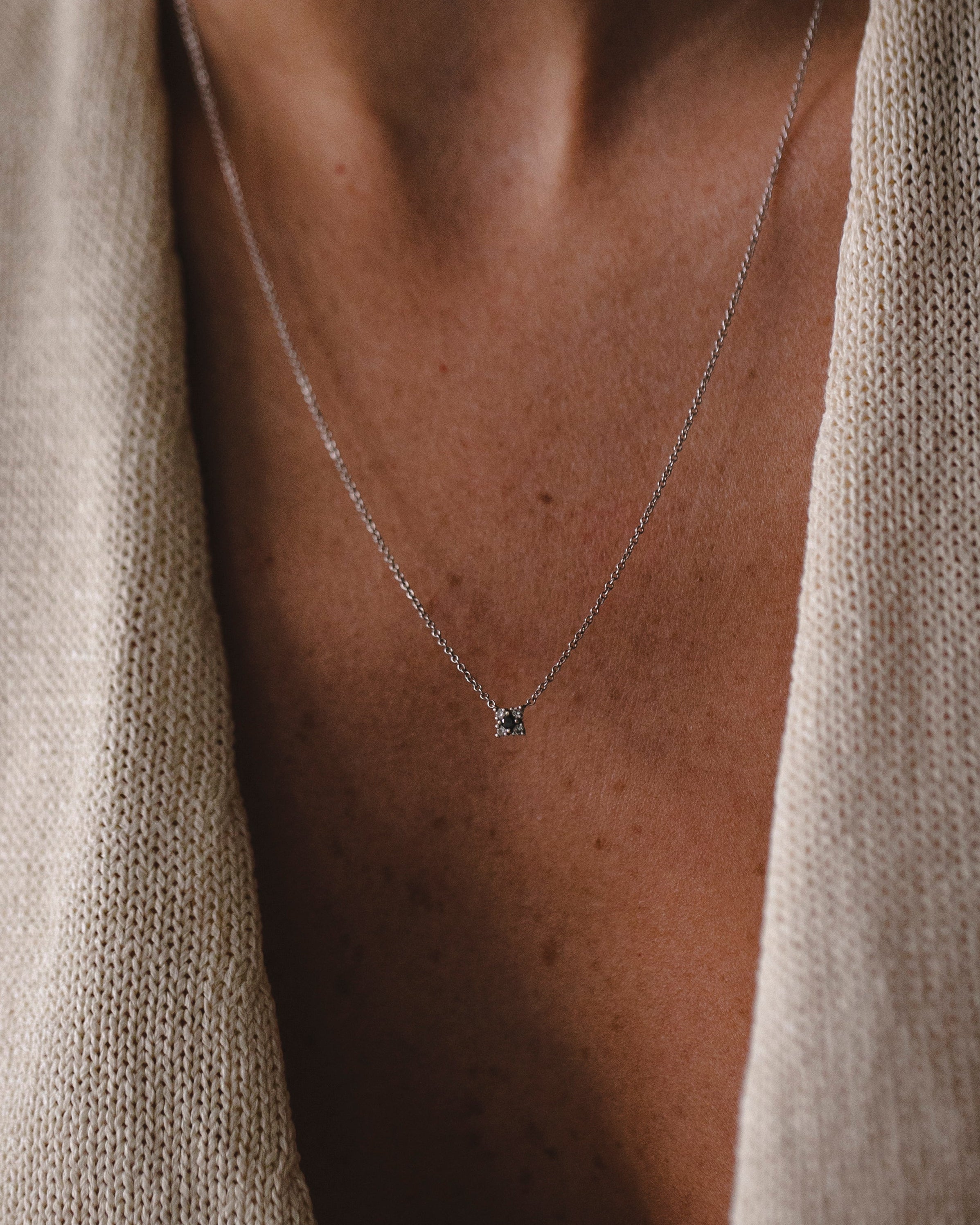 Mini Valentina Gold Necklace Black & White Diamonds