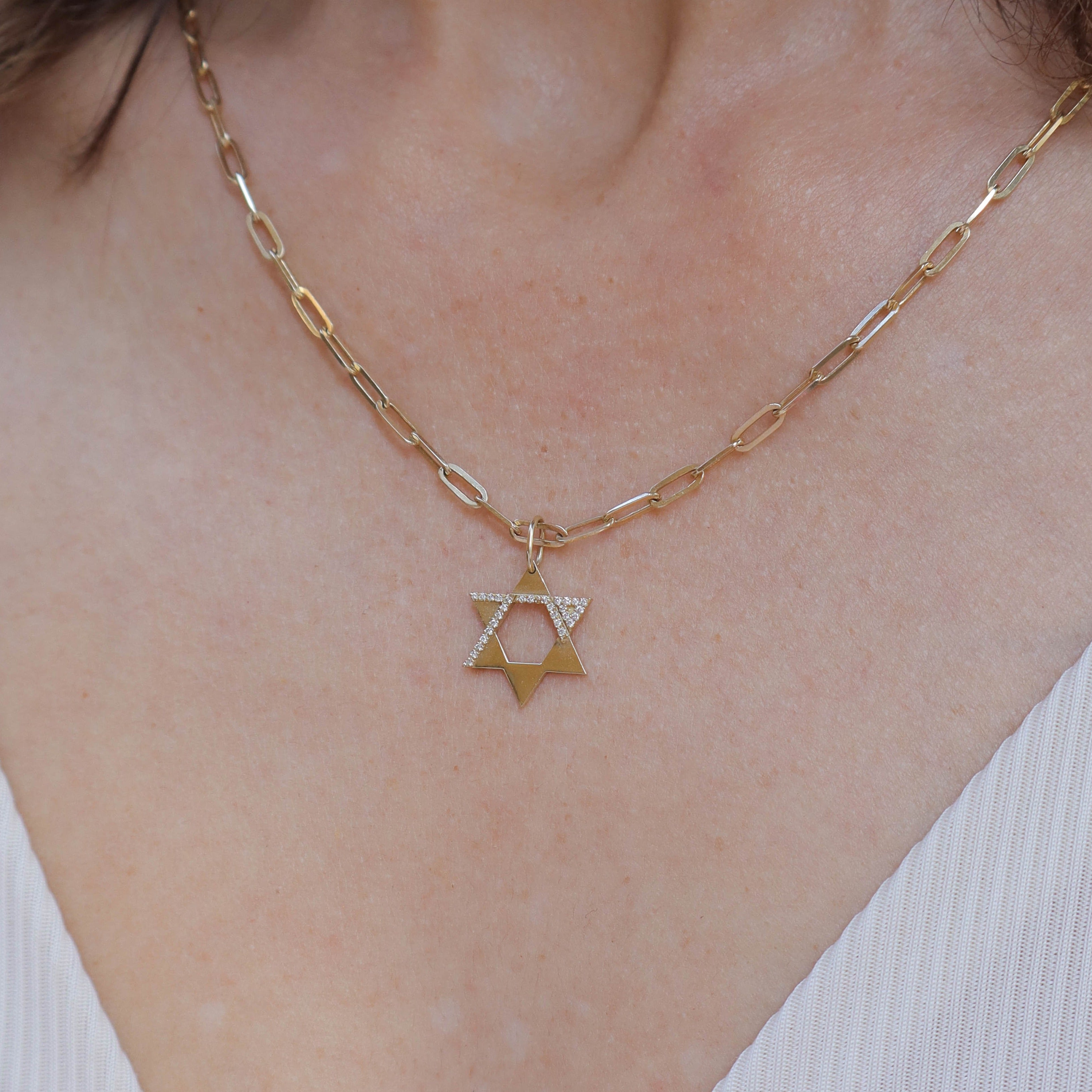 Heroism Star Of David Gold Necklace With Diamonds (Hollow)