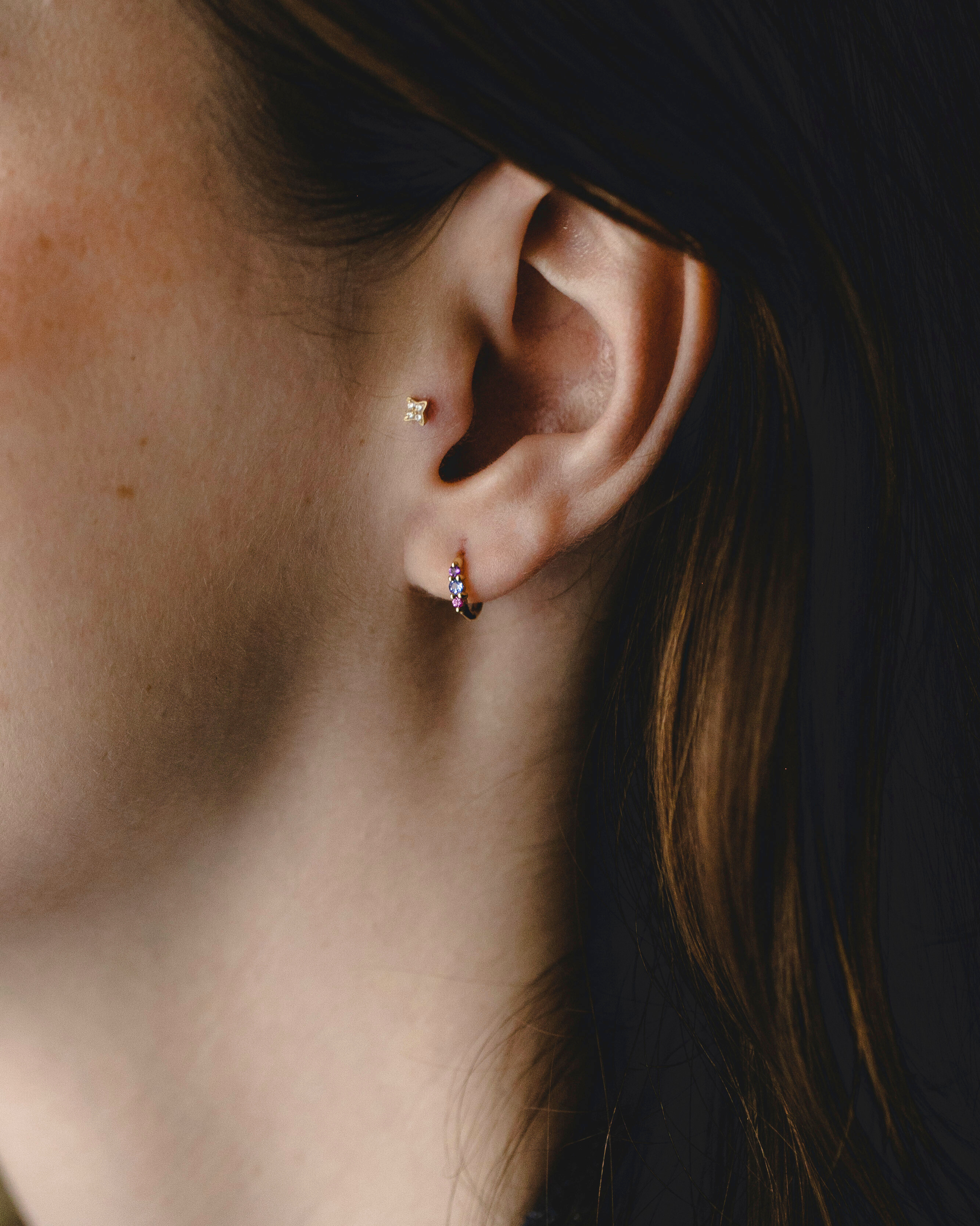 Audrey Mini Hoop Earring with purple stones