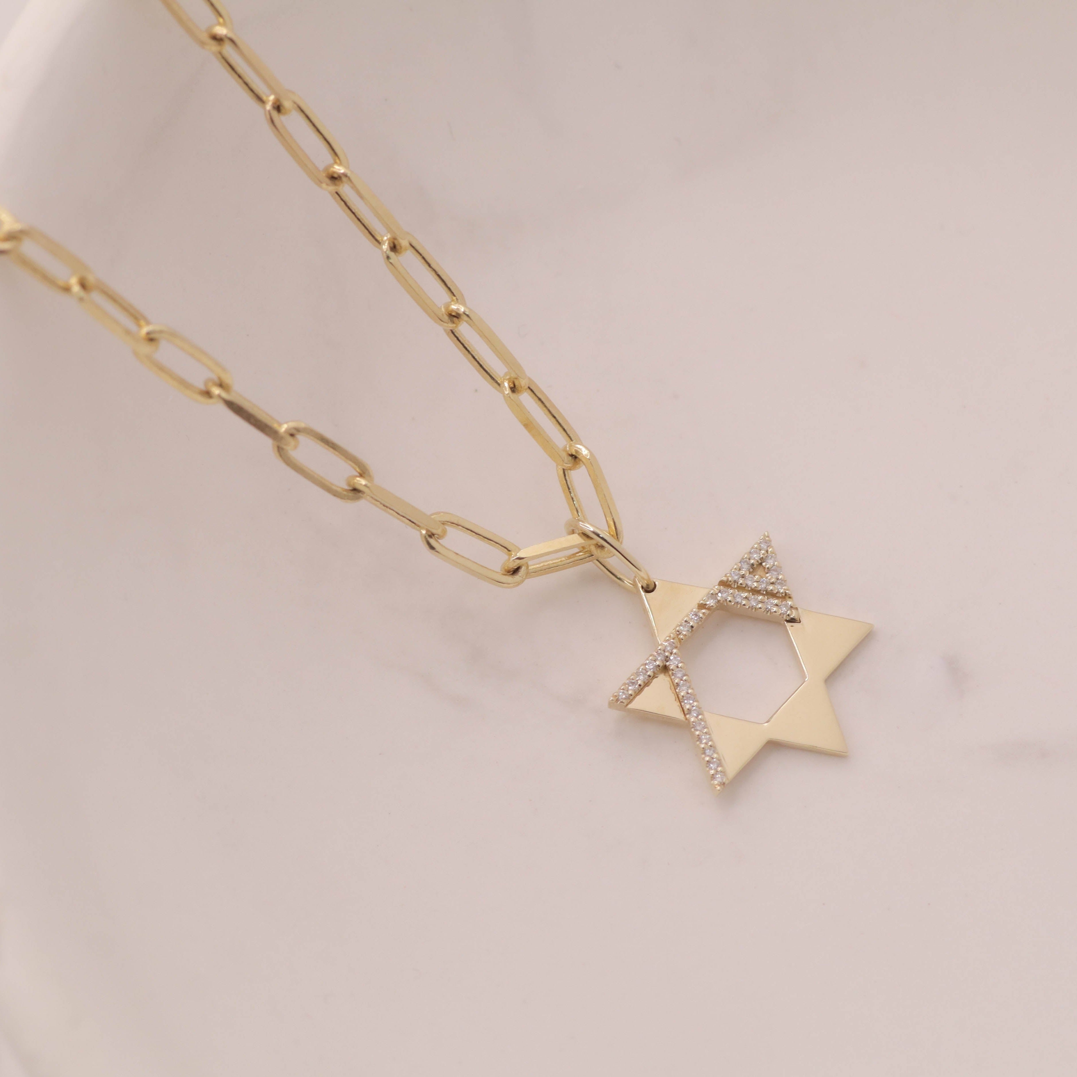 Gold Staples Necklace Heroism Star Of David Diamonds (Hollow)