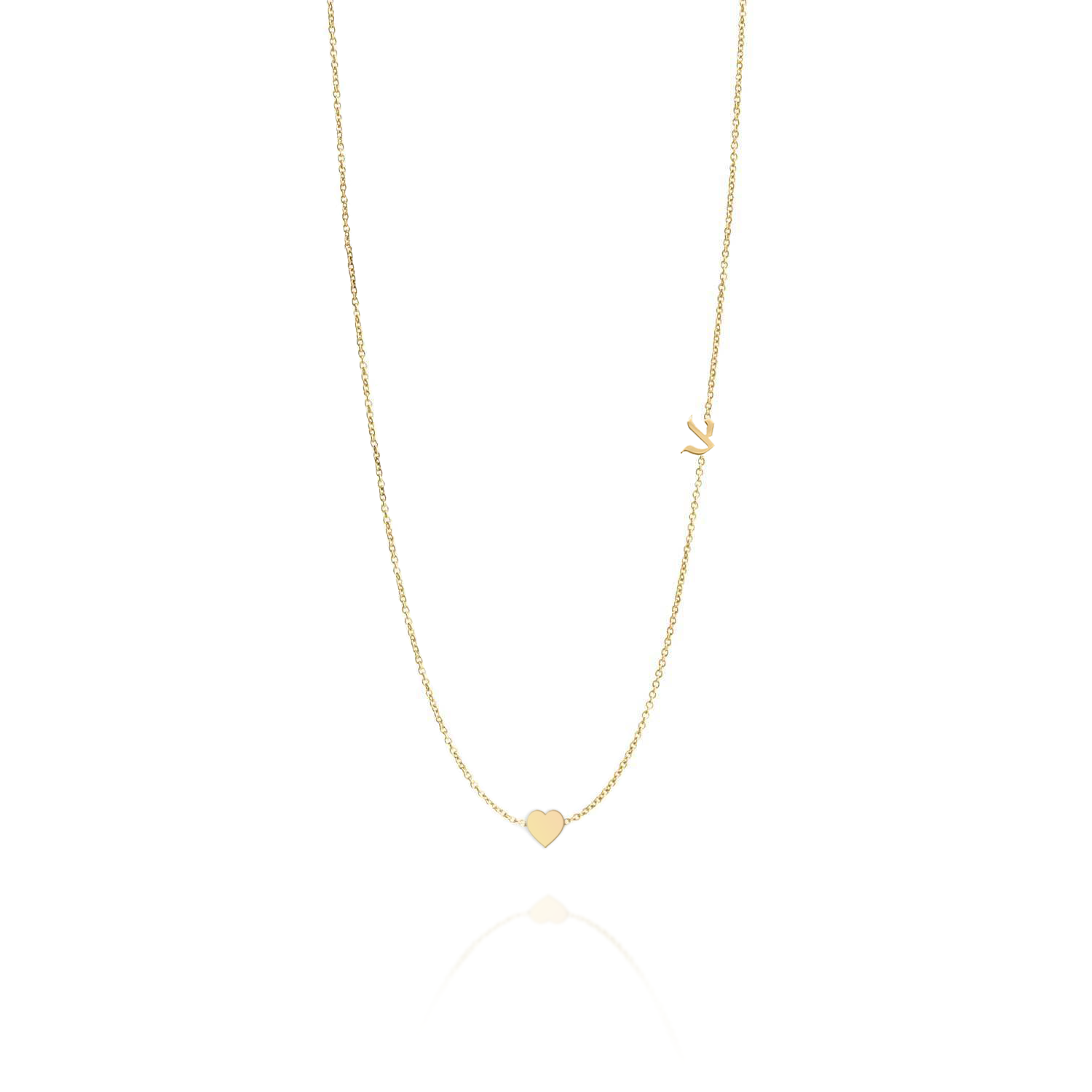 Small Hebrew letter Necklace With Gold Heart