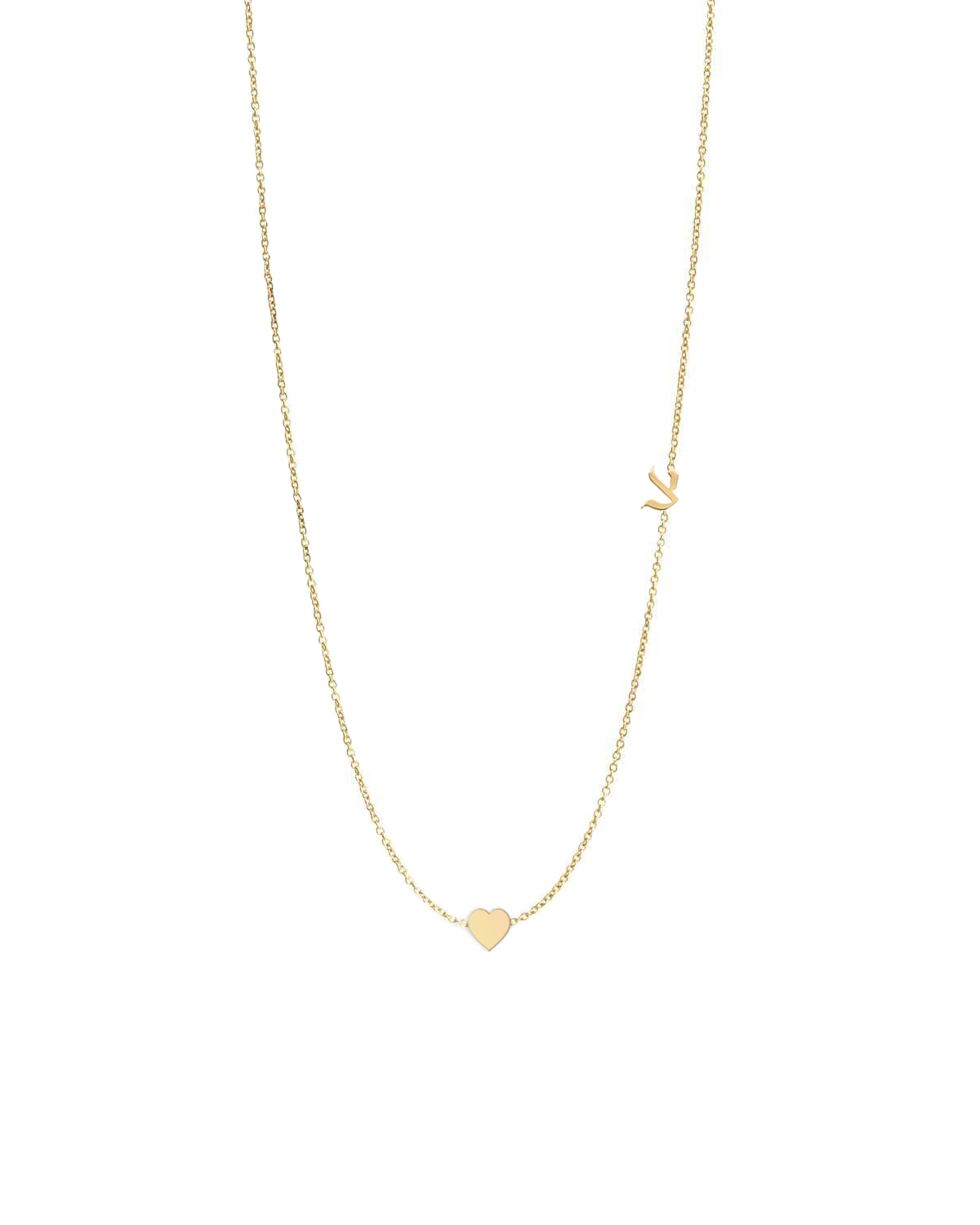 Small Hebrew letter Necklace With Gold Heart