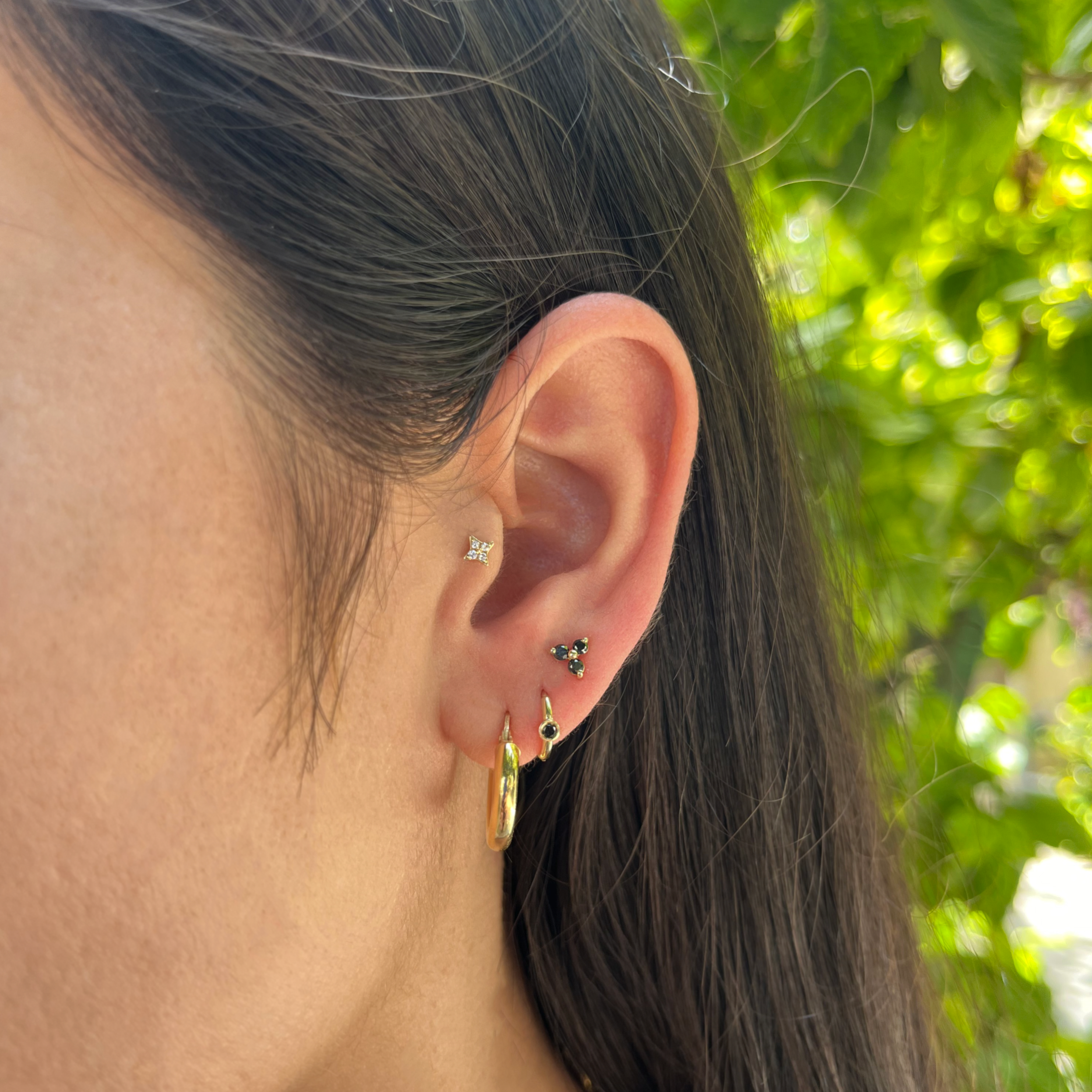 Alexis mini Hoop Gold Earring with Black Diamond