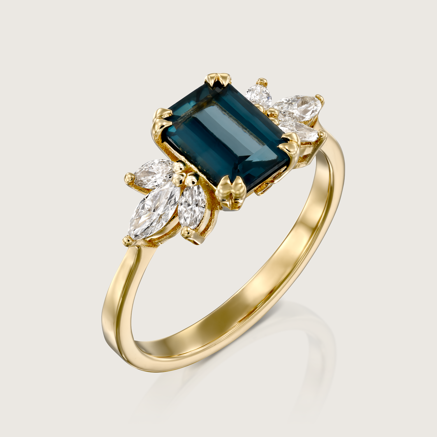 Daphne Ring With Marquise Diamonds and Blue Topaz
