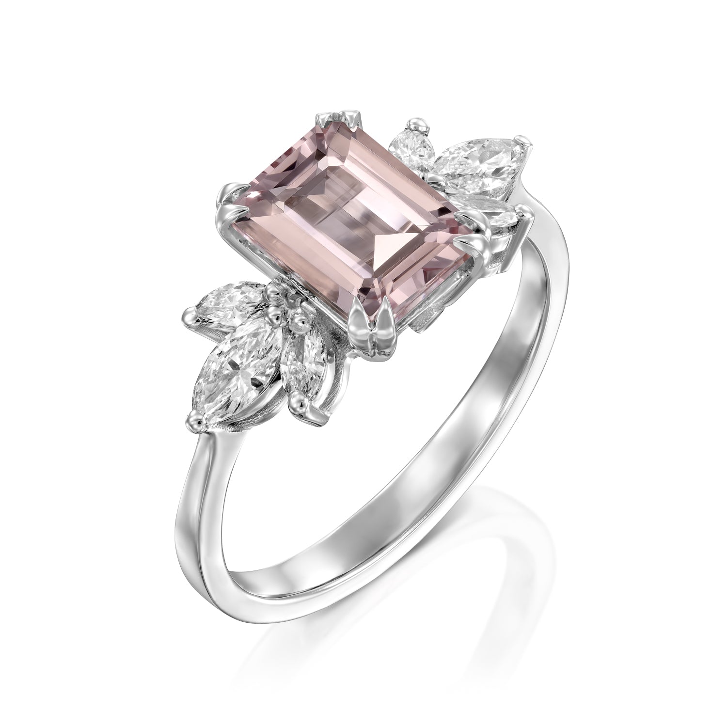 Daphne Ring With Marquise Diamonds and Morganite