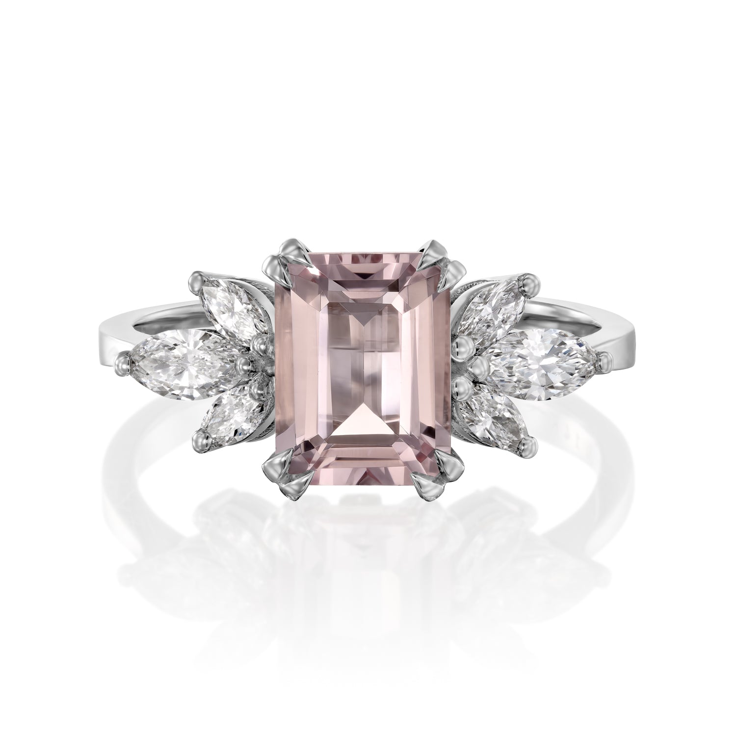 Daphne Ring With Marquise Diamonds and Morganite