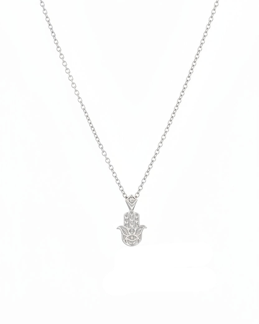 Hamsa Gold Engraved Necklace Diamond