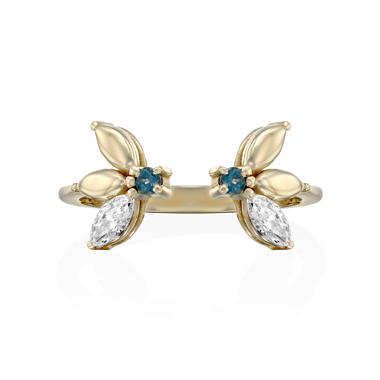 Enlarged Jeanne Bécu Open Gold Ring With Diamonds & Blue Topaz