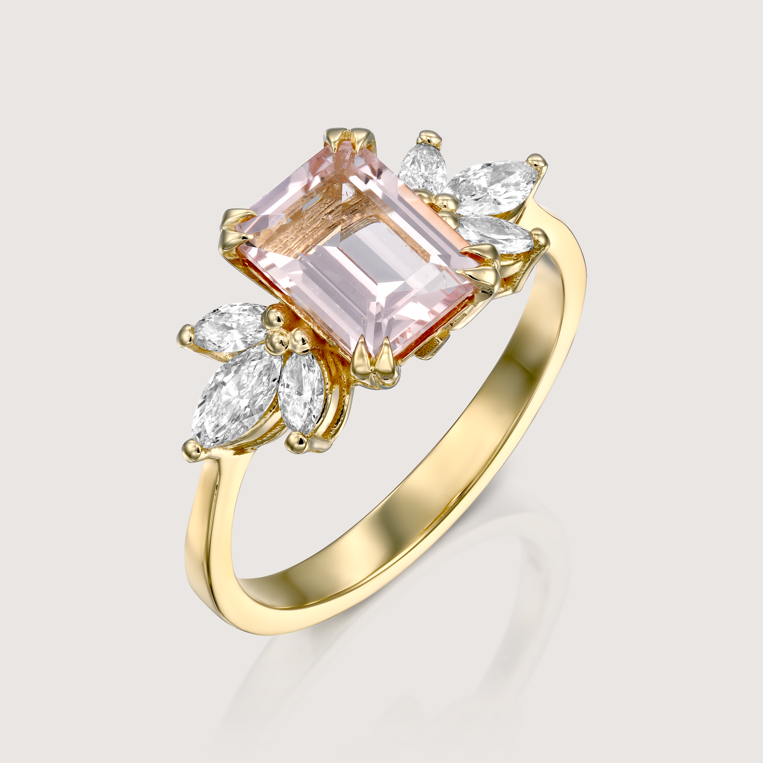 Daphne Ring With Marquise Diamonds and Morganite