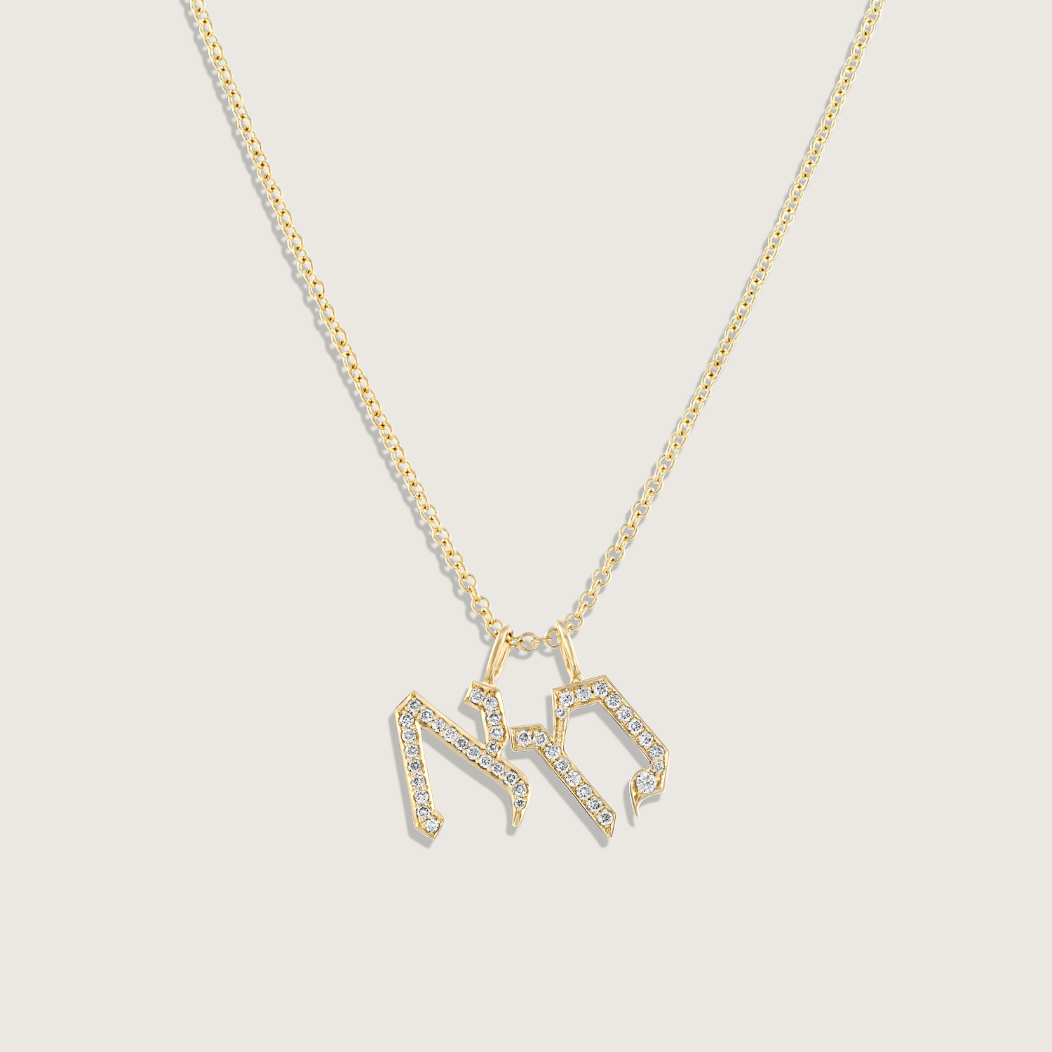 Letter Necklace two Small Aleph-Bet Encrusted Pendants