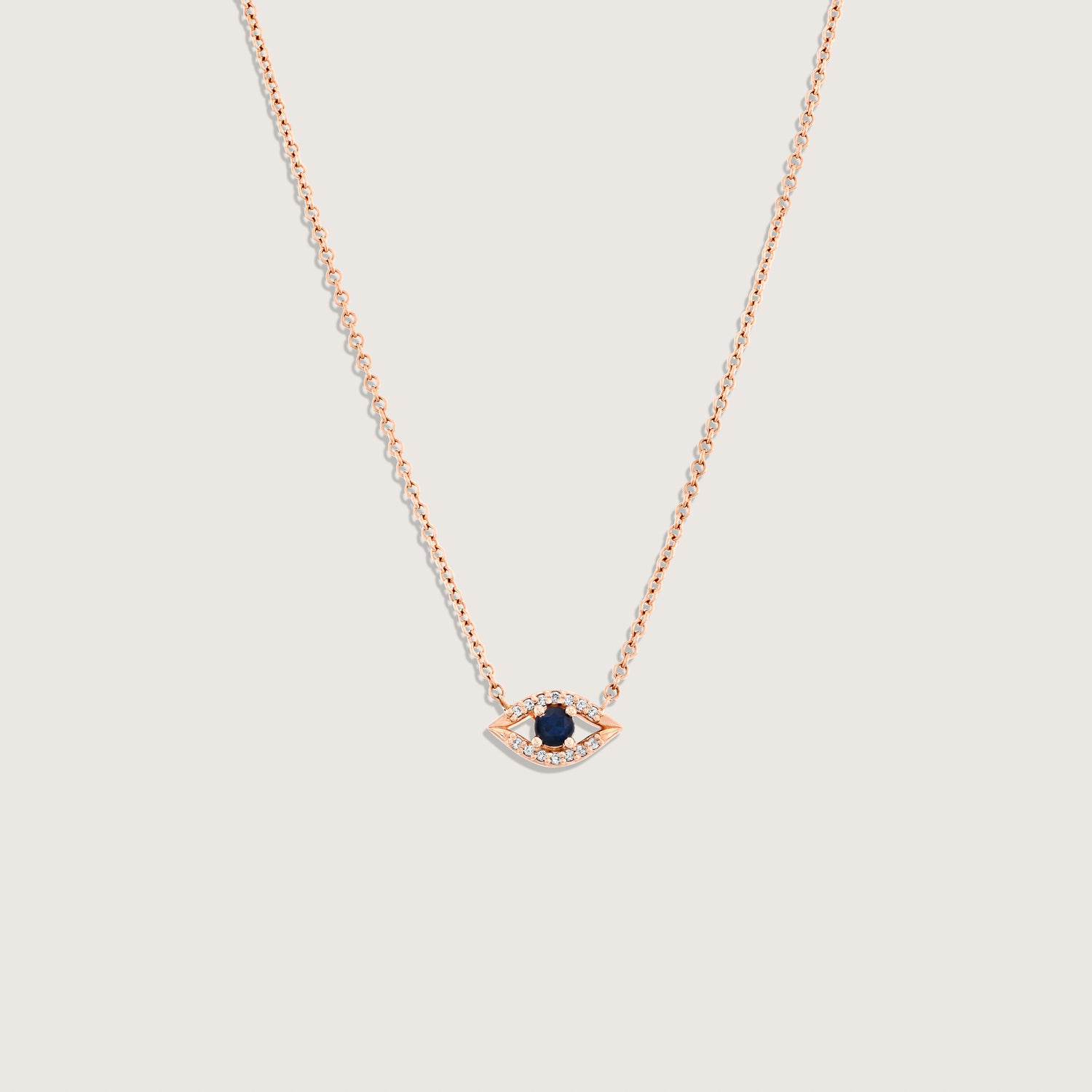 Evil Eye floating Gold Necklace Sapphire and Diamonds