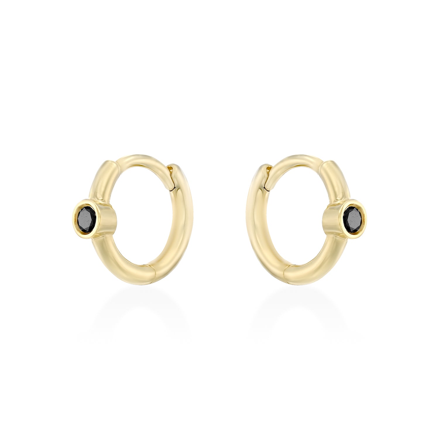 Alexis mini Hoop Gold Earring with Black Diamond