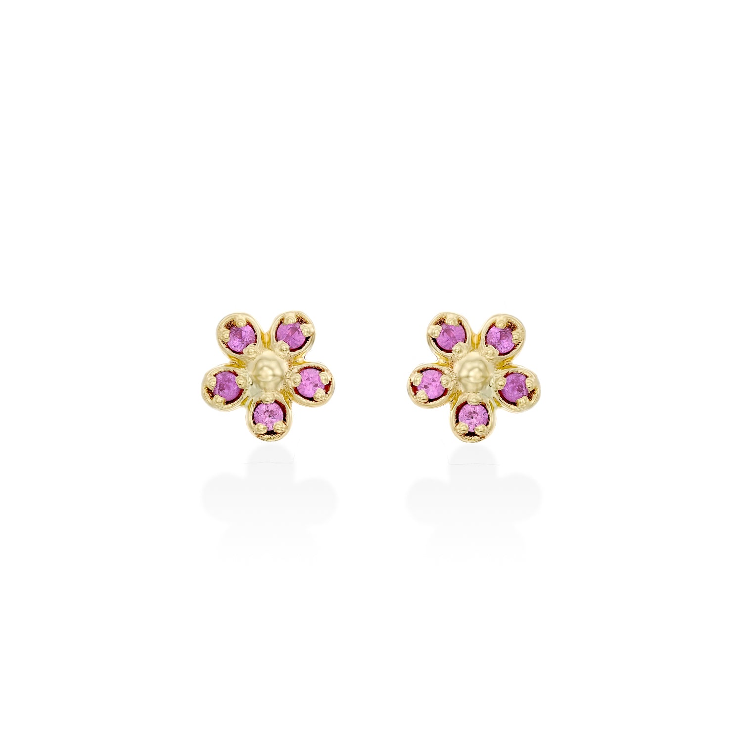 Flower Gold Earrings Pink Sapphire