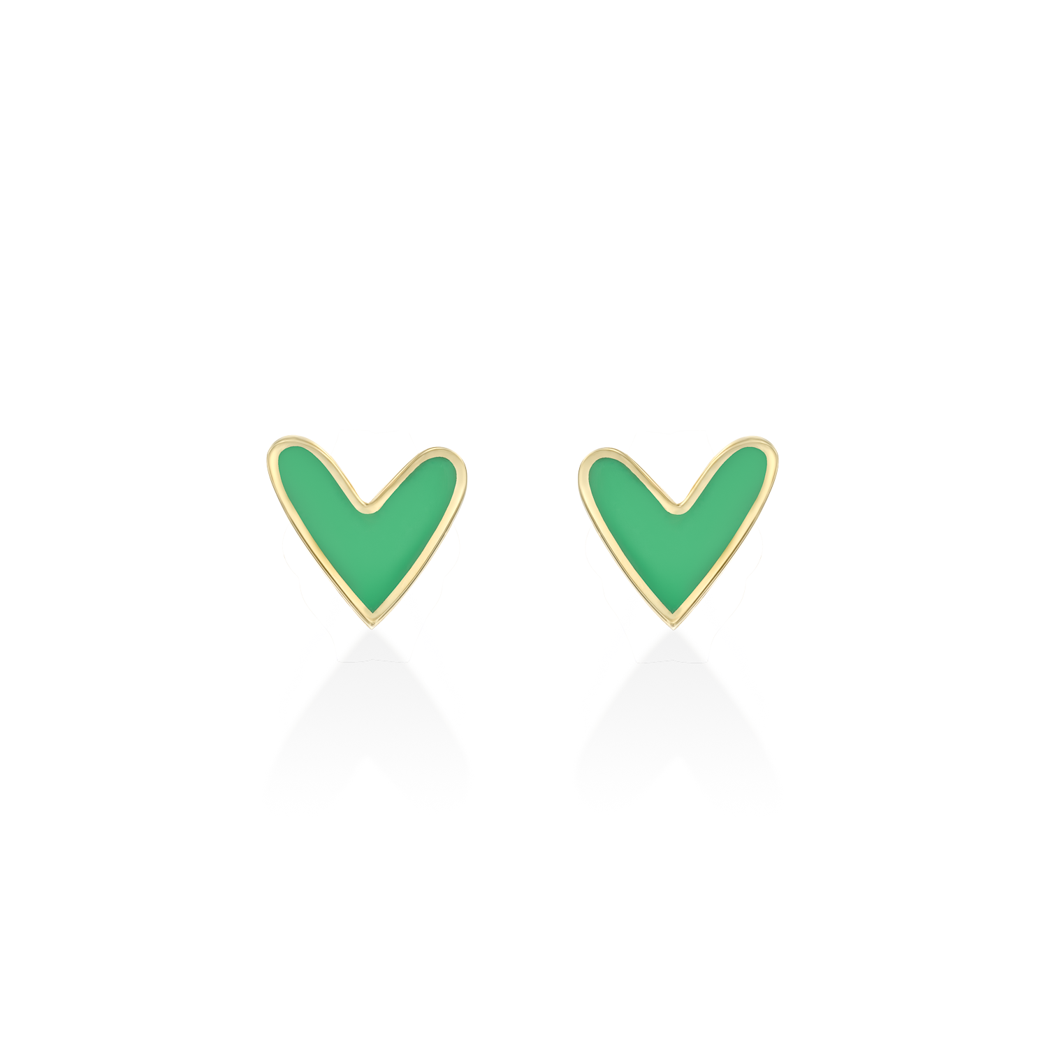 Green Heart Gold Enamel Earring