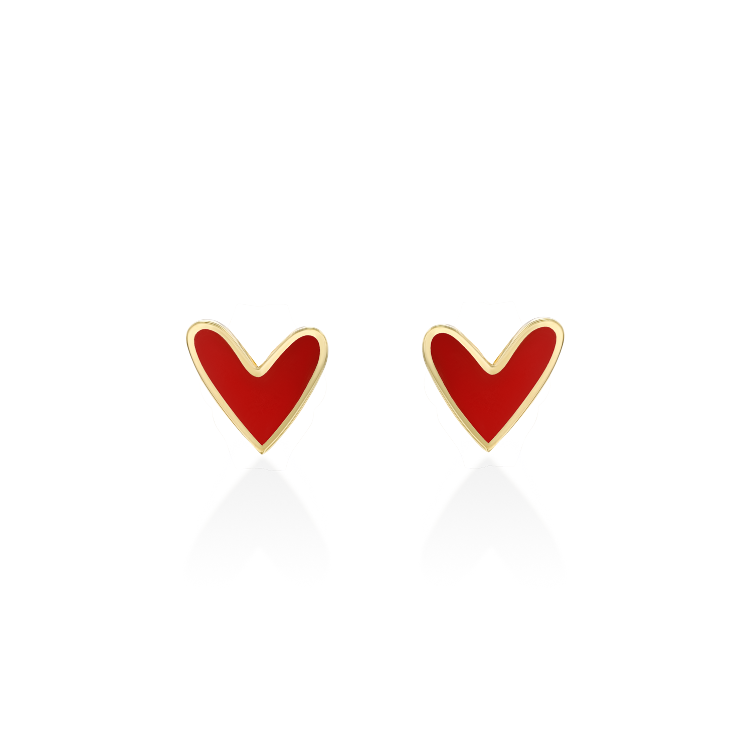 Red Heart Gold Enamel Earring