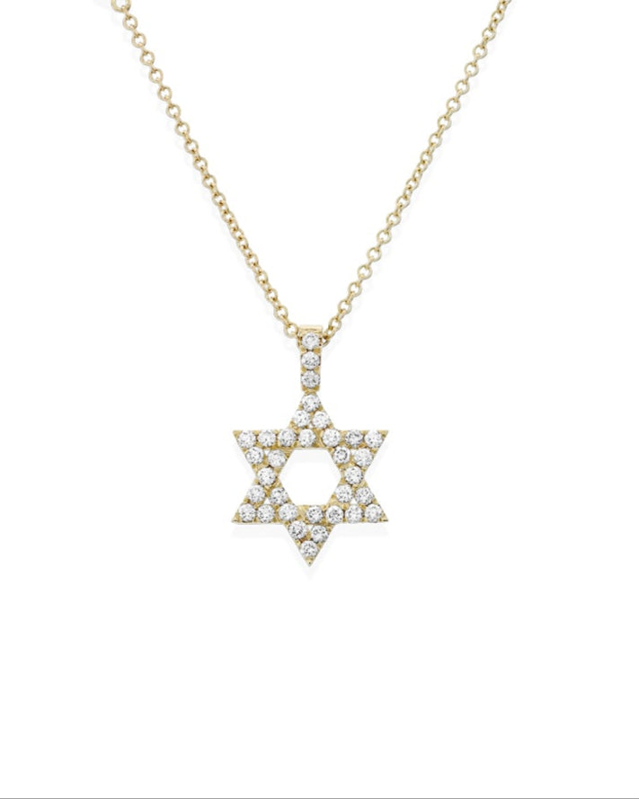 Star Of David Gold Necklace With White Diamonds