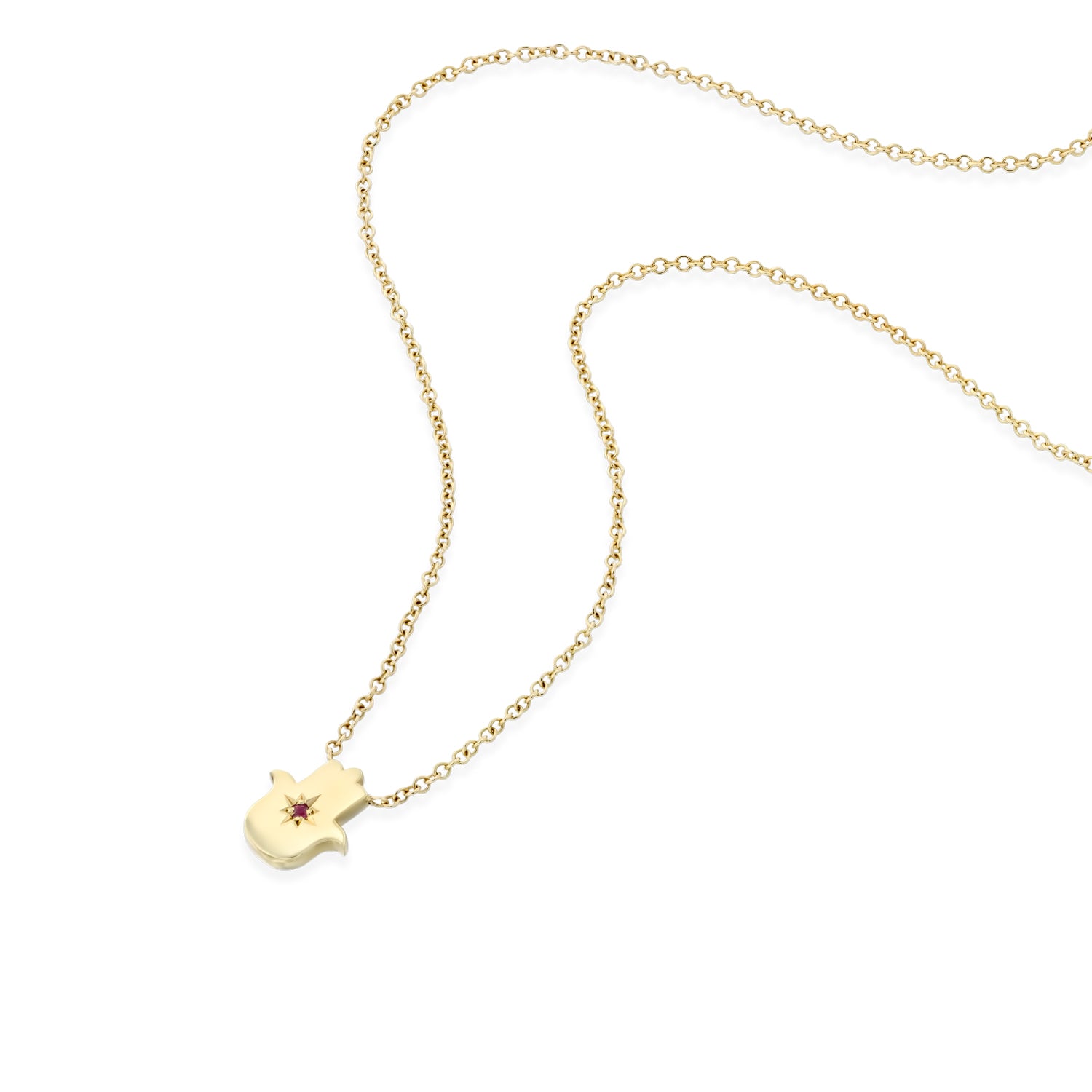 Floating Hamsa gold necklace with gem stone Ruby