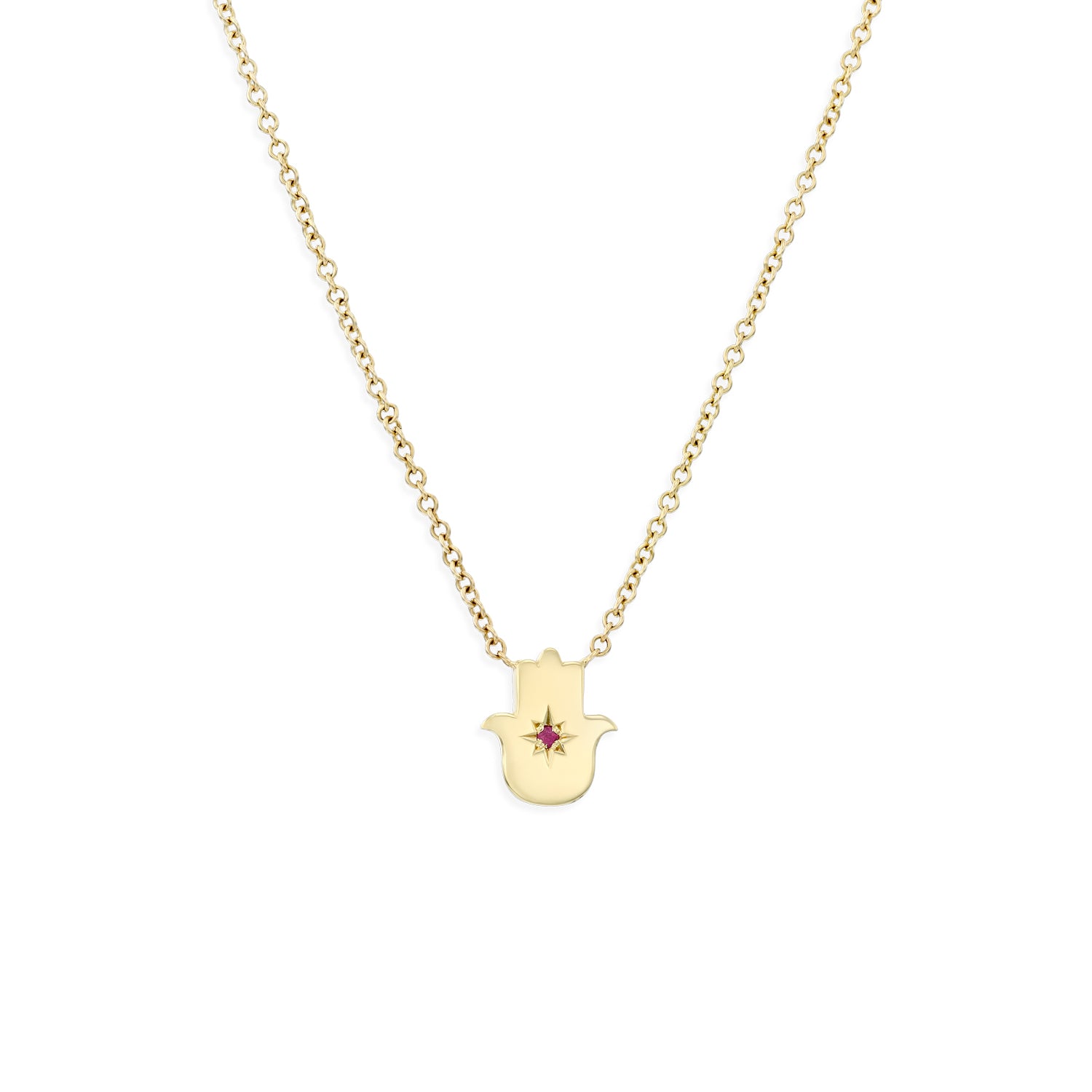 Floating Hamsa gold necklace with gem stone Ruby