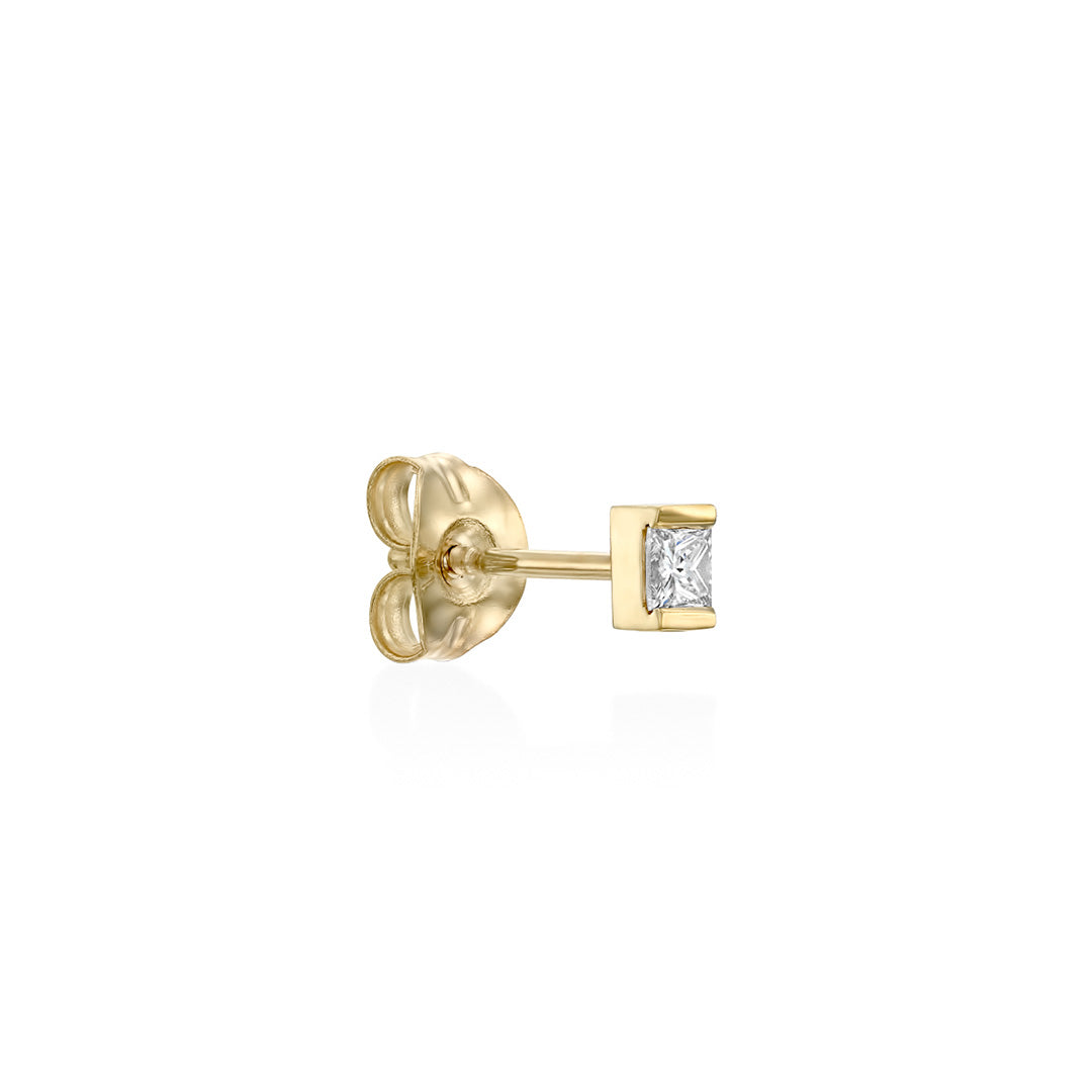 Princess Gold Earring With White Diamond (Single)