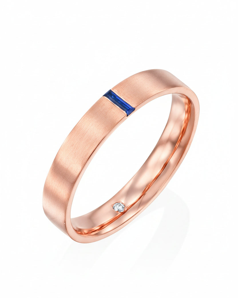 Frankie Gold Wedding Band With Sapphire & Diamond 4mm