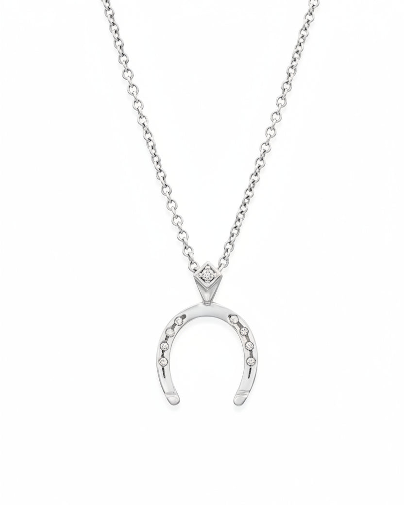 Horseshoe Gold Necklace White Diamond