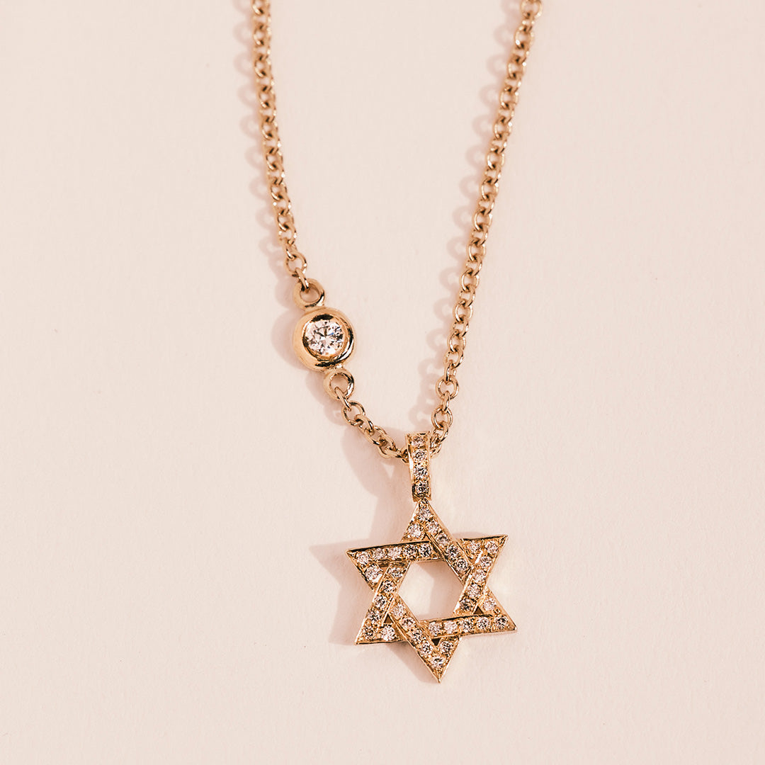 Small Star Of David Gold Necklace With White Diamonds