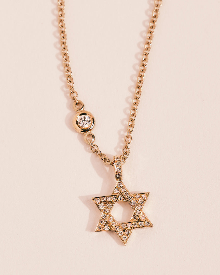 Small Star Of David Gold Necklace With White Diamonds