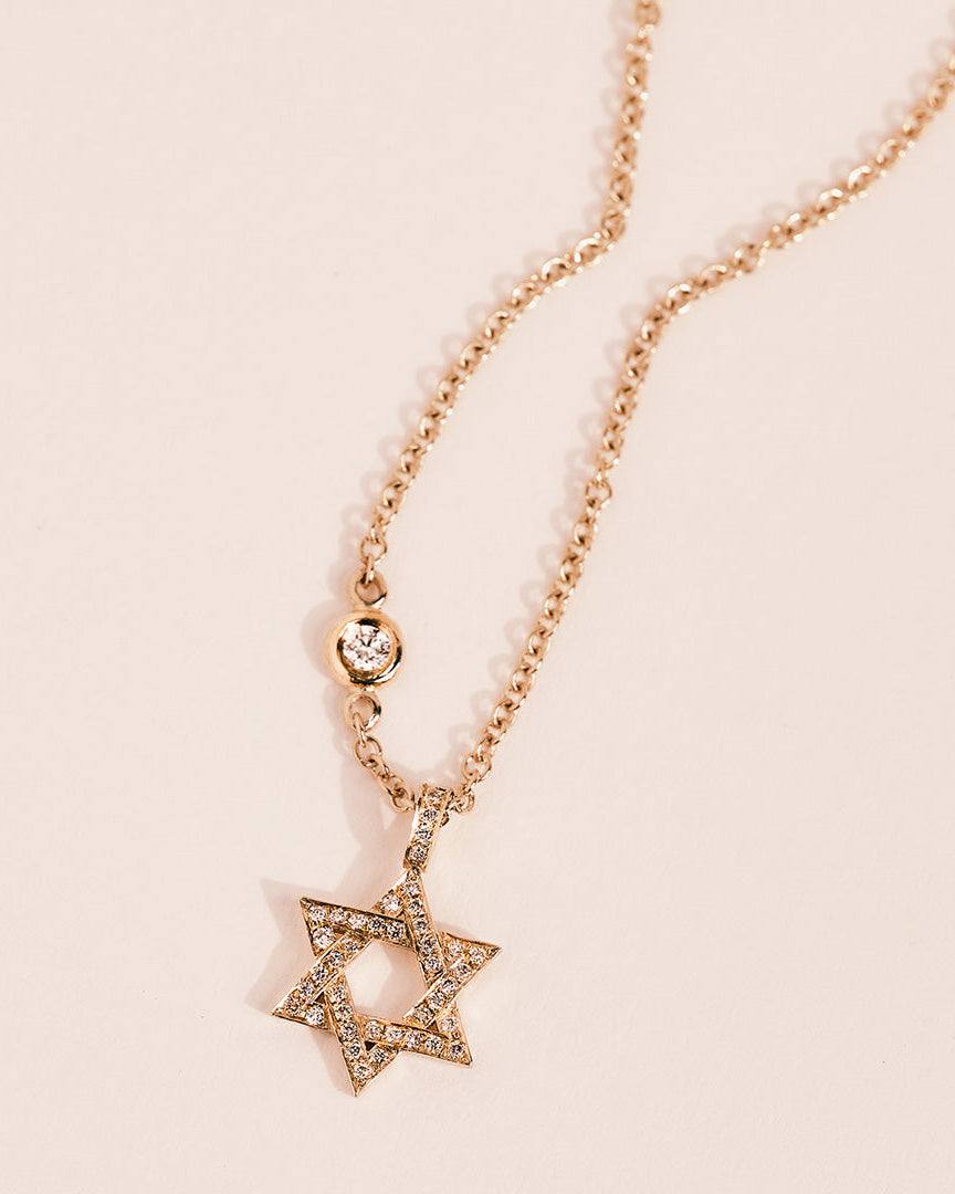 Small Star Of David Gold Necklace With White Diamonds
