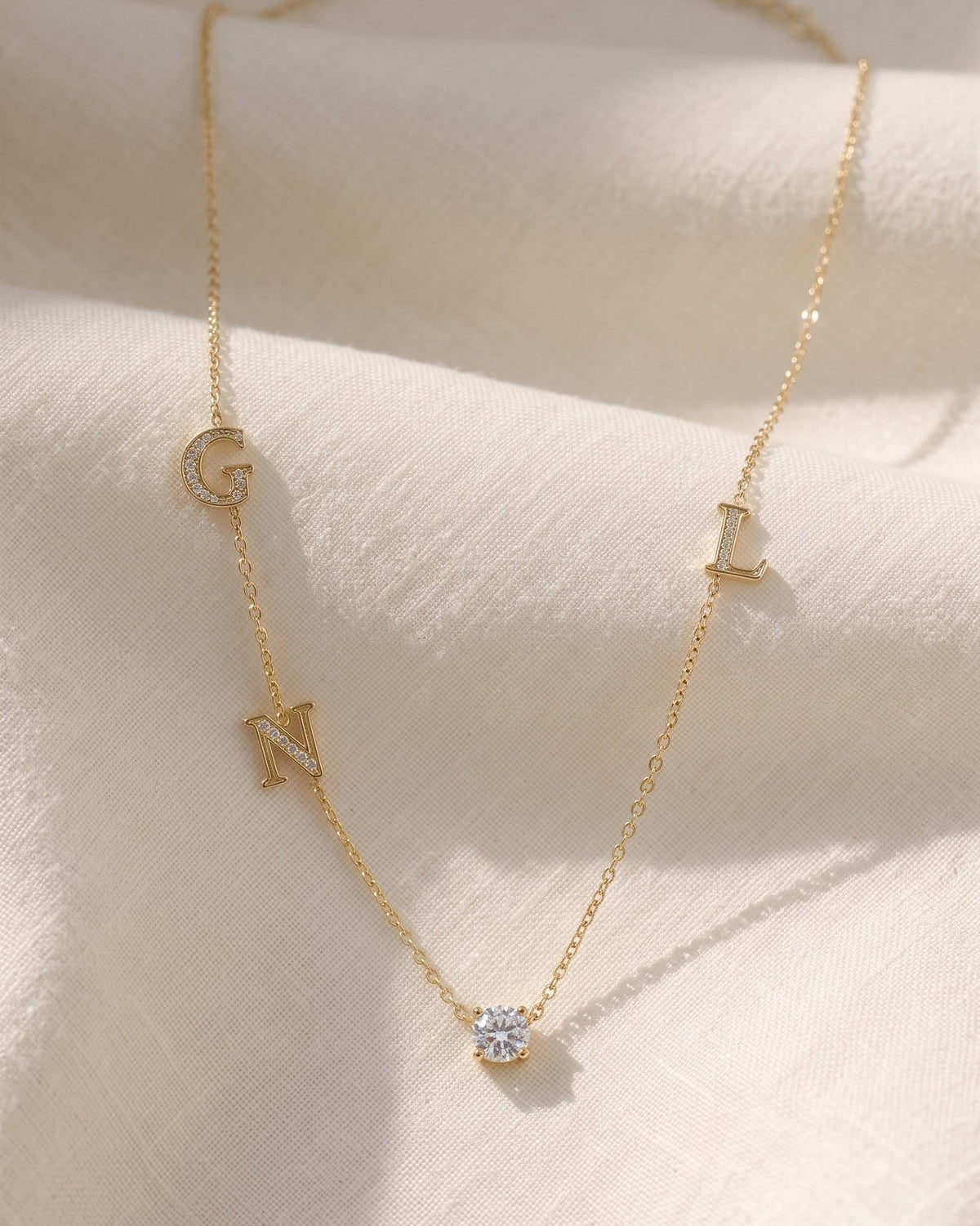 Half Set Letter Necklace with Diamond Pendant