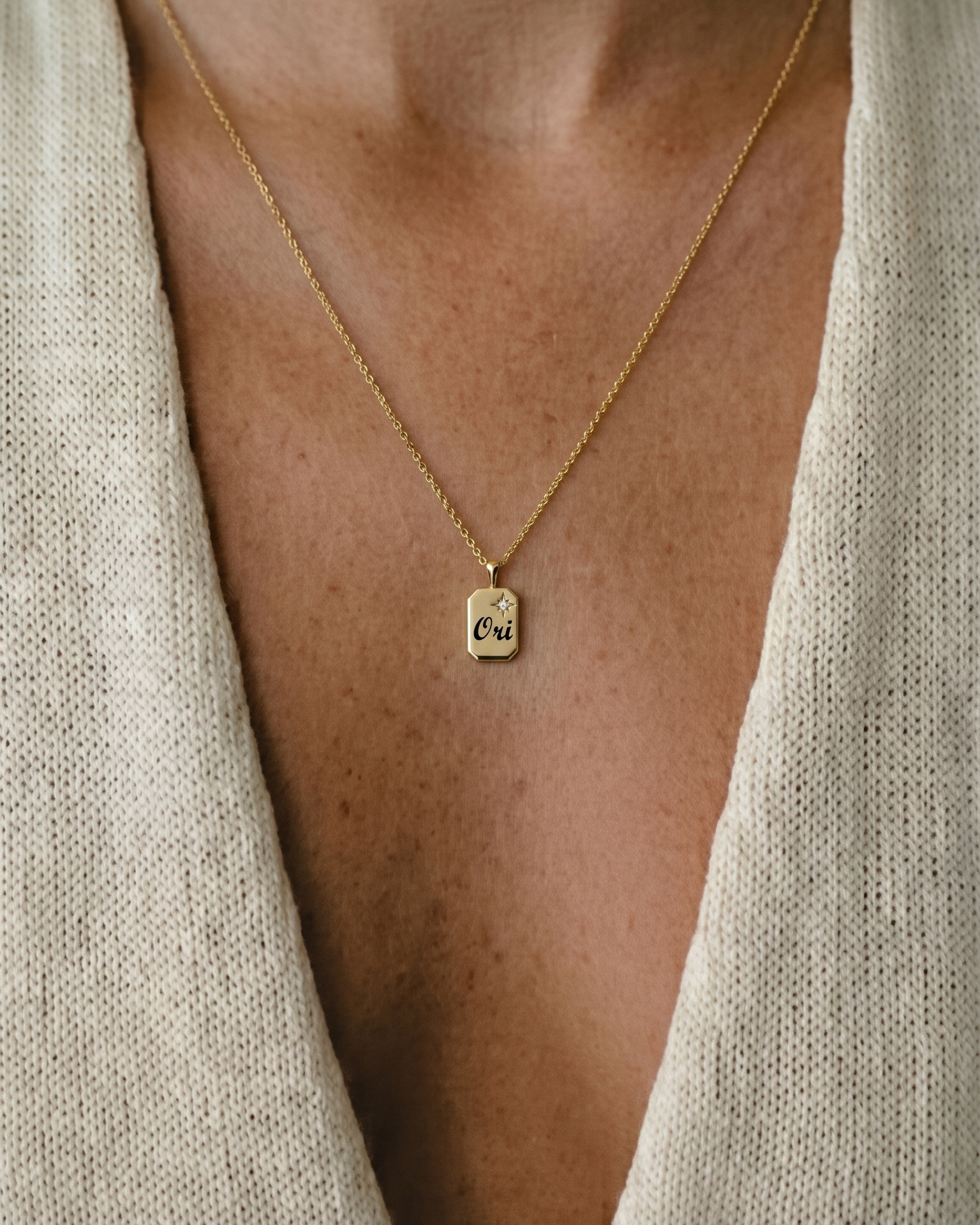 Small Tag Necklace with Diamond & Engraving